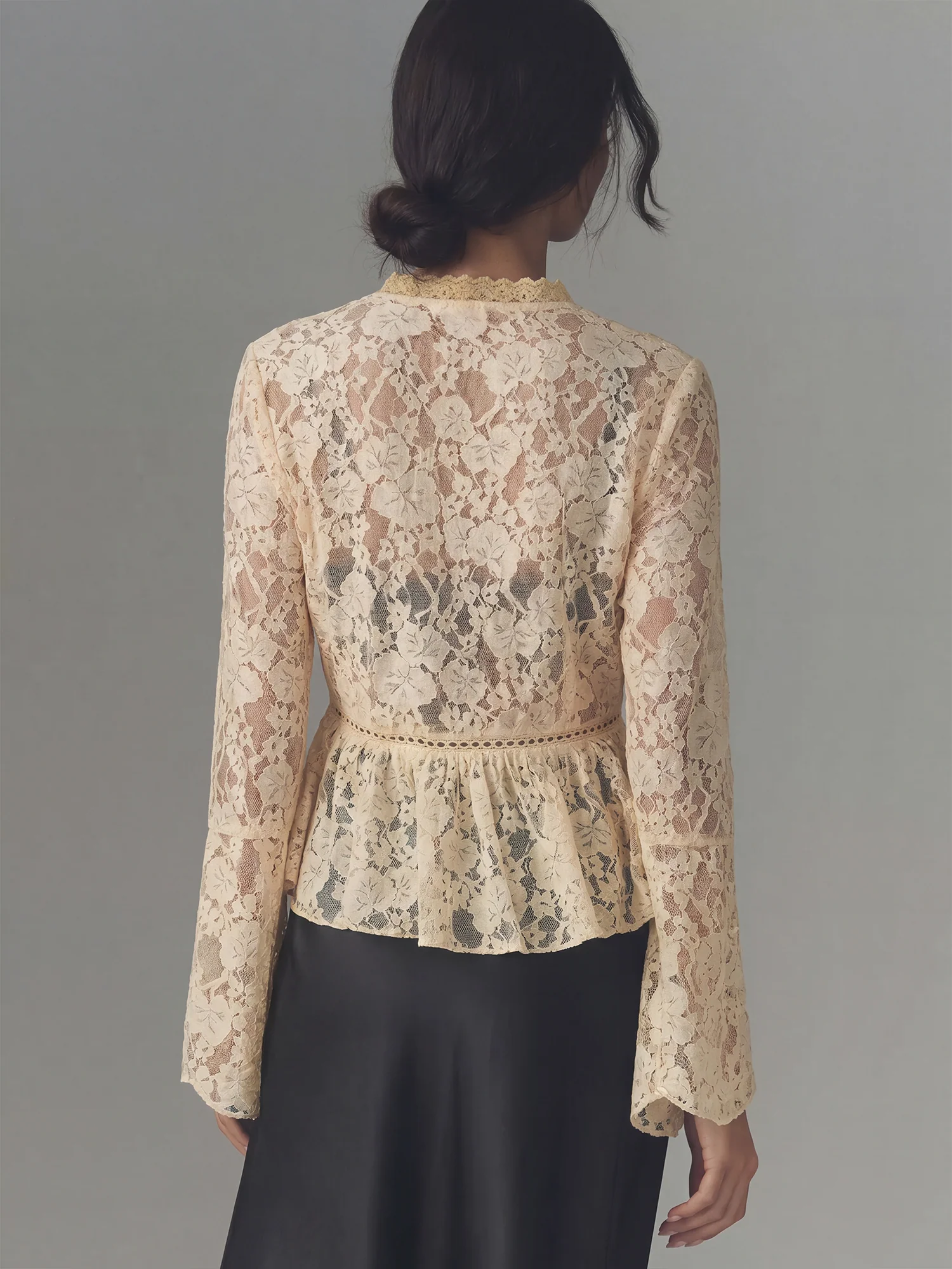 Bohemian Lace Peplum Deep V Tie Front Top - Image 3