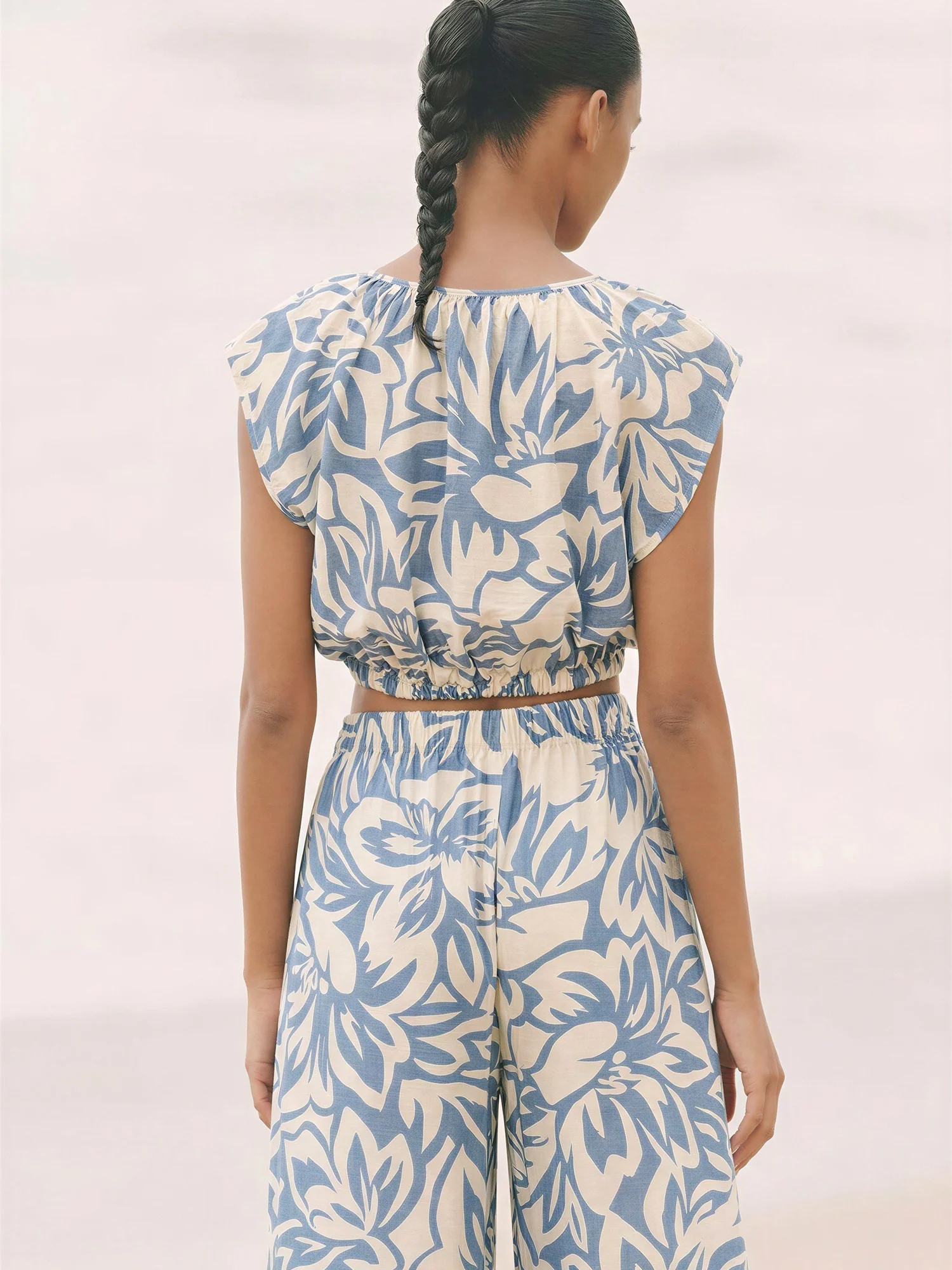 Cap Sleeve Abstract Floral Elastic Hem - Image 9