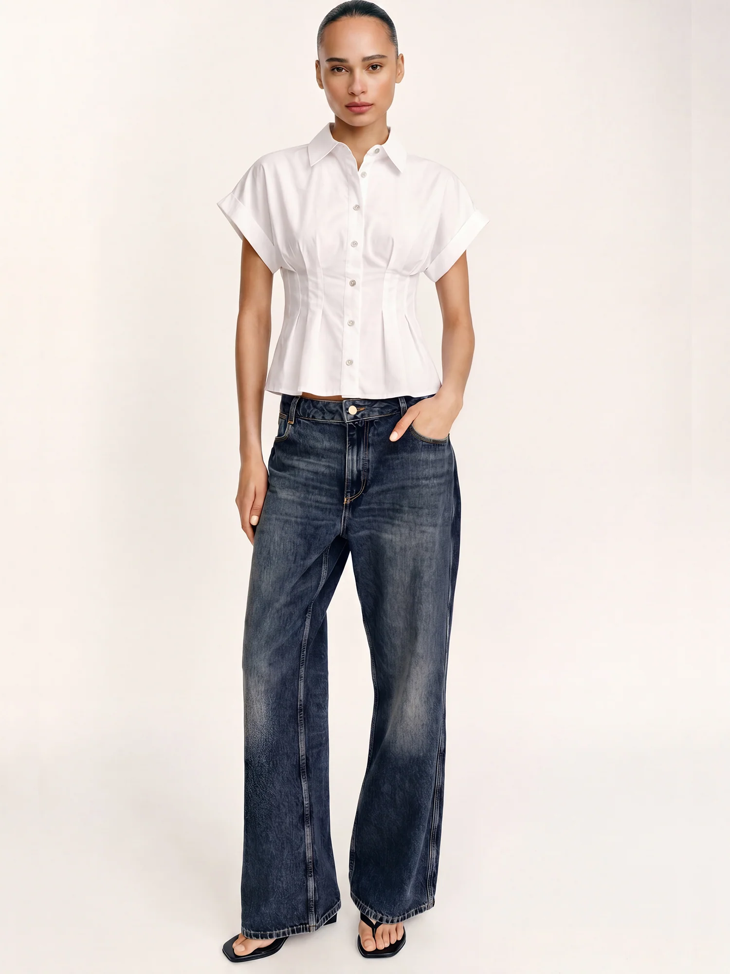 Cap Sleeve Button Down Hour Glass Shirt - Image 6