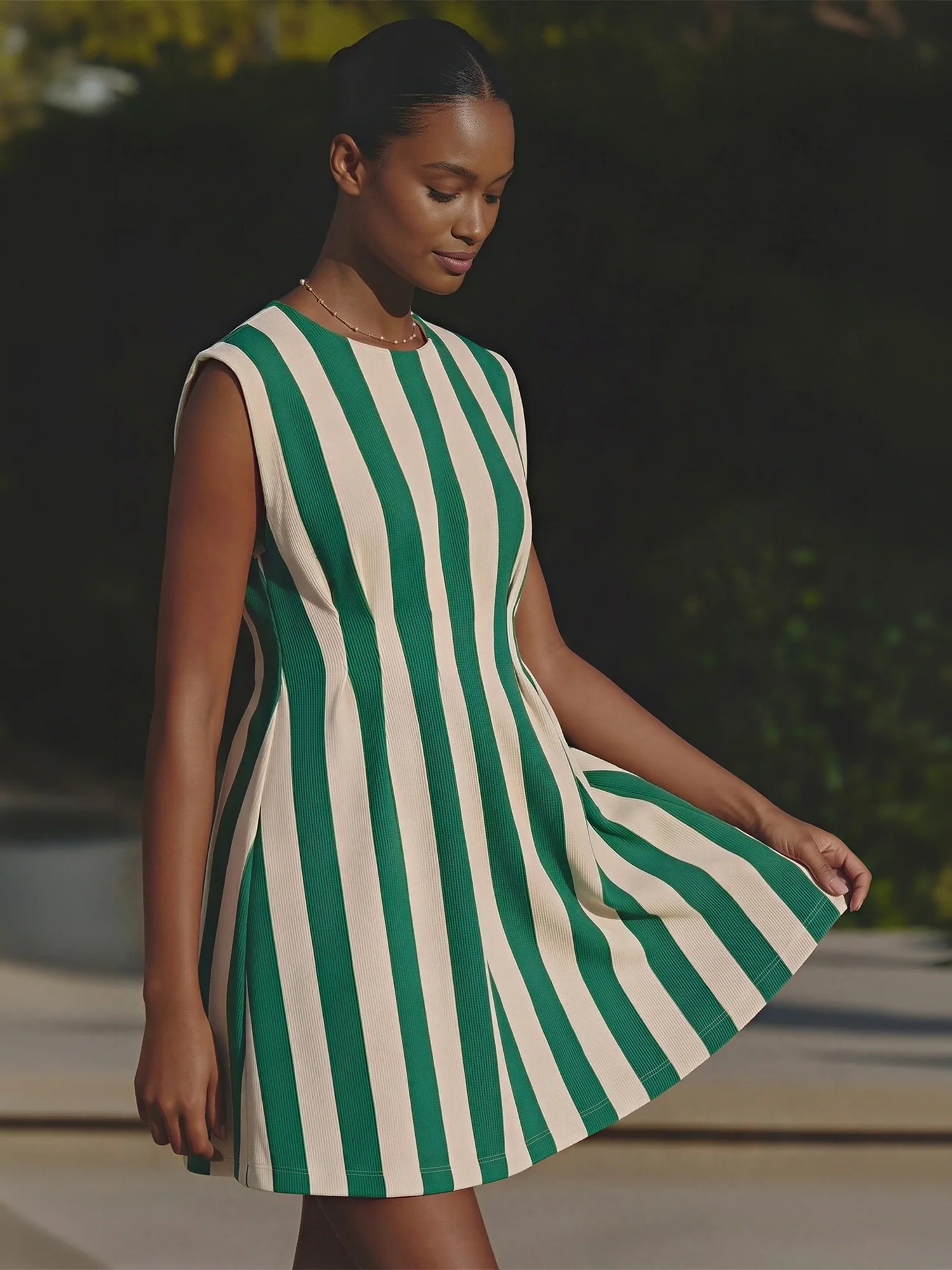 Cap Sleeve Stripe Waist Detail Mini Dress - Image 5
