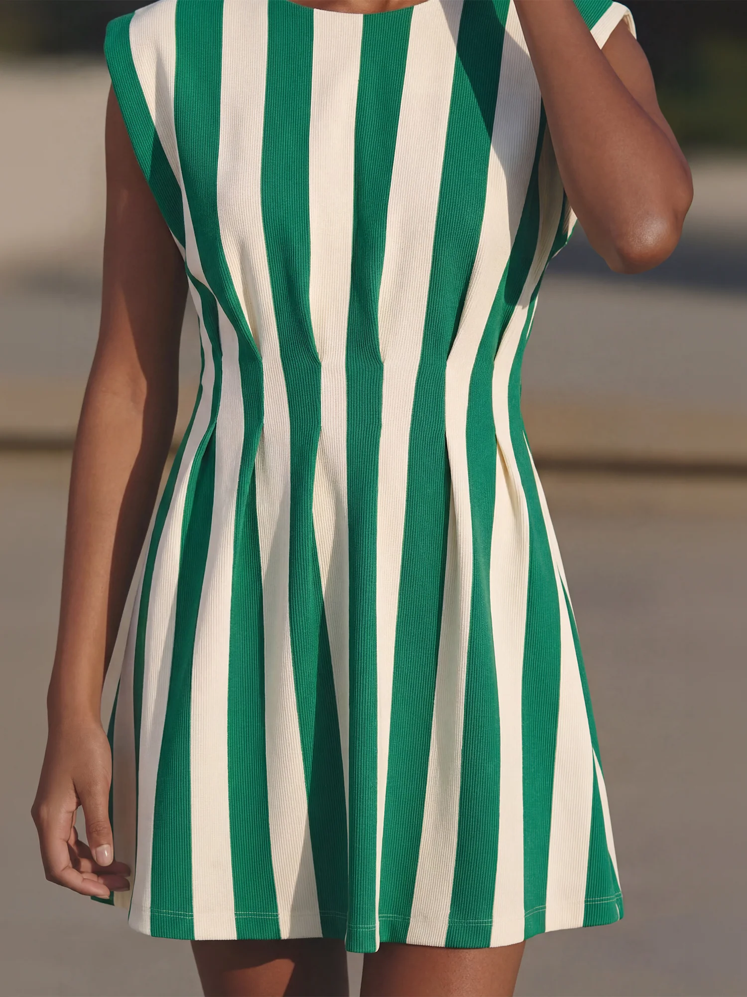 Cap Sleeve Stripe Waist Detail Mini Dress - Image 7