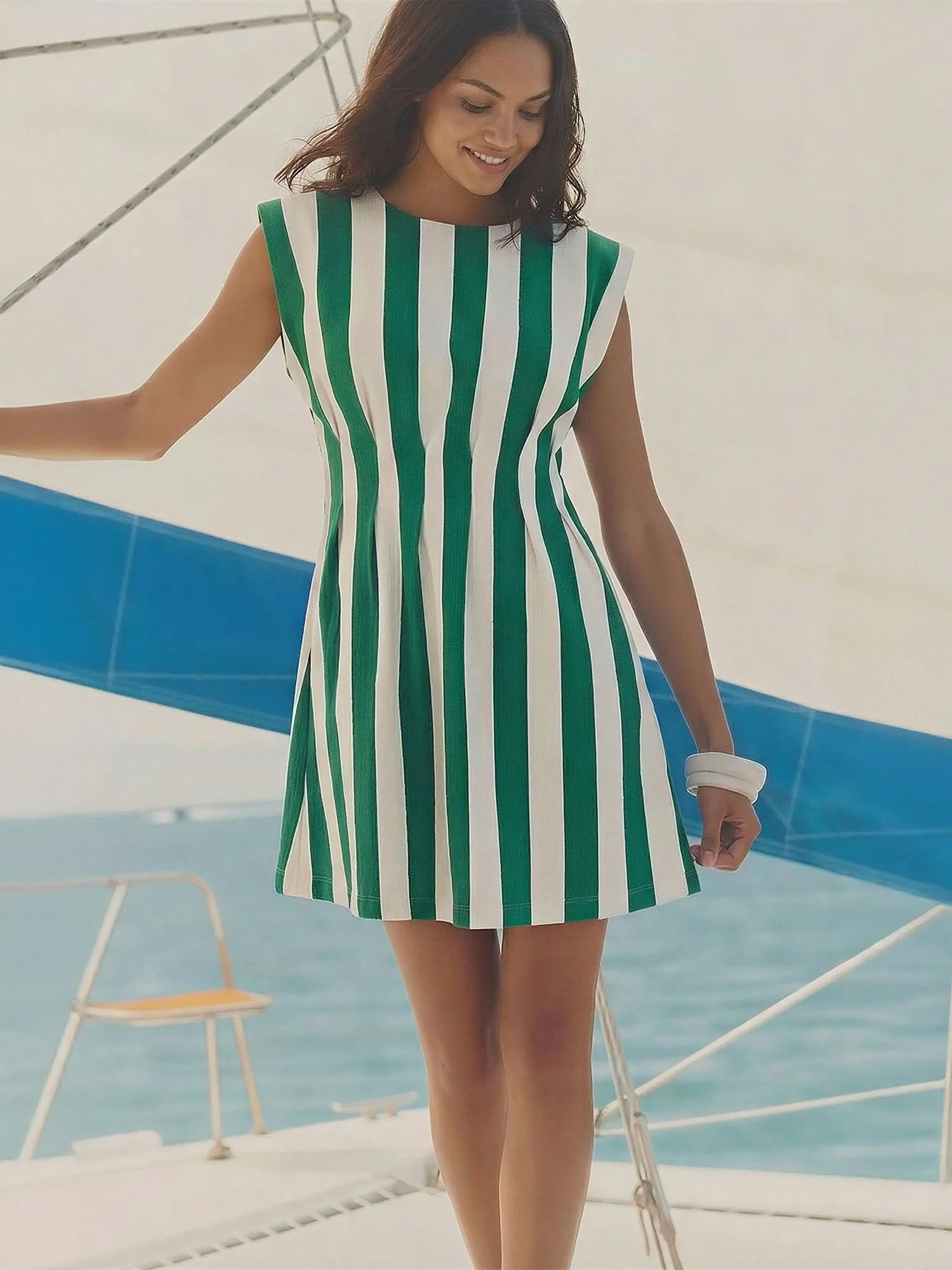 Cap Sleeve Stripe Waist Detail Mini Dress - Image 9