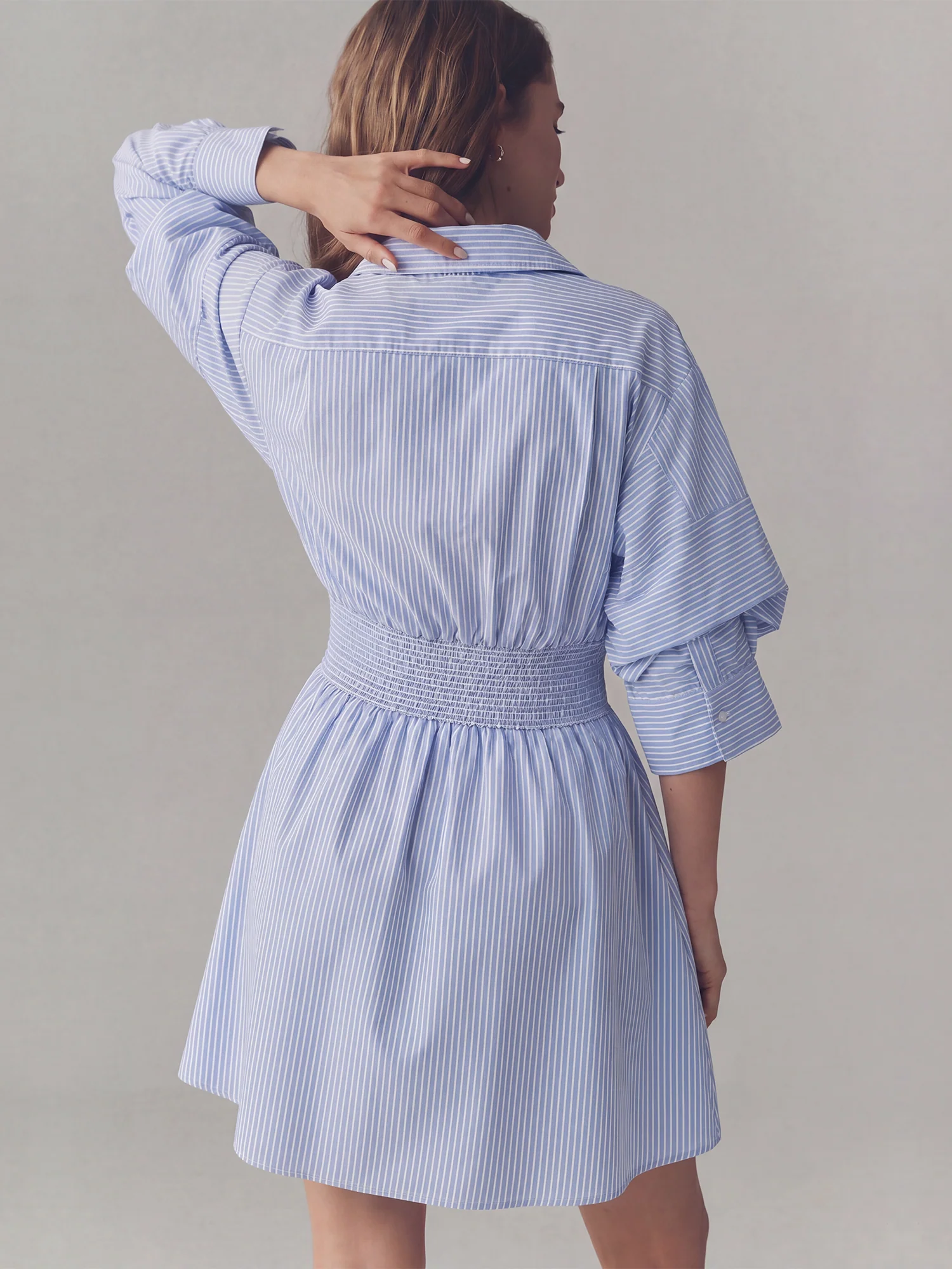 CINCHED WAIST MINI SHIRT DRESS - Image 3