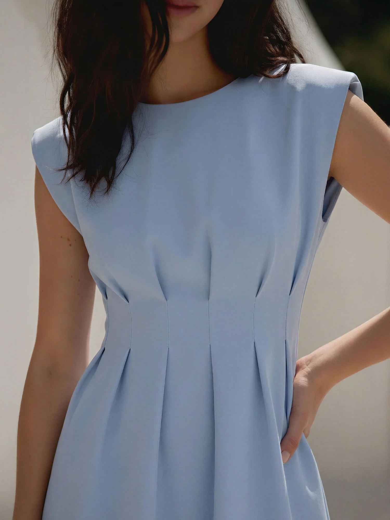 Cinched Pleated Waist Detail A-Line Mini Dress - Image 3