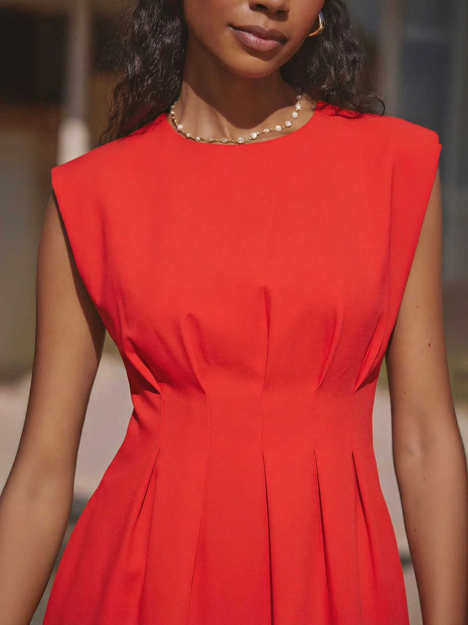 Cinched Pleated Waist Detail A-Line Mini Dress - Image 7