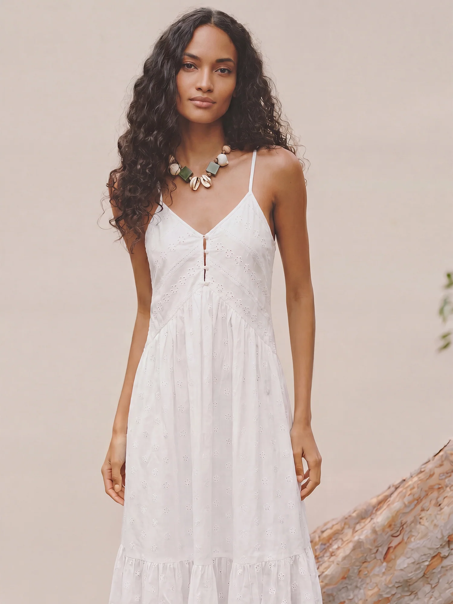 Cotton Swiss Dot And Eyelet Sleeveless Empired Waist Tiered Maxi Dress - Image 6
