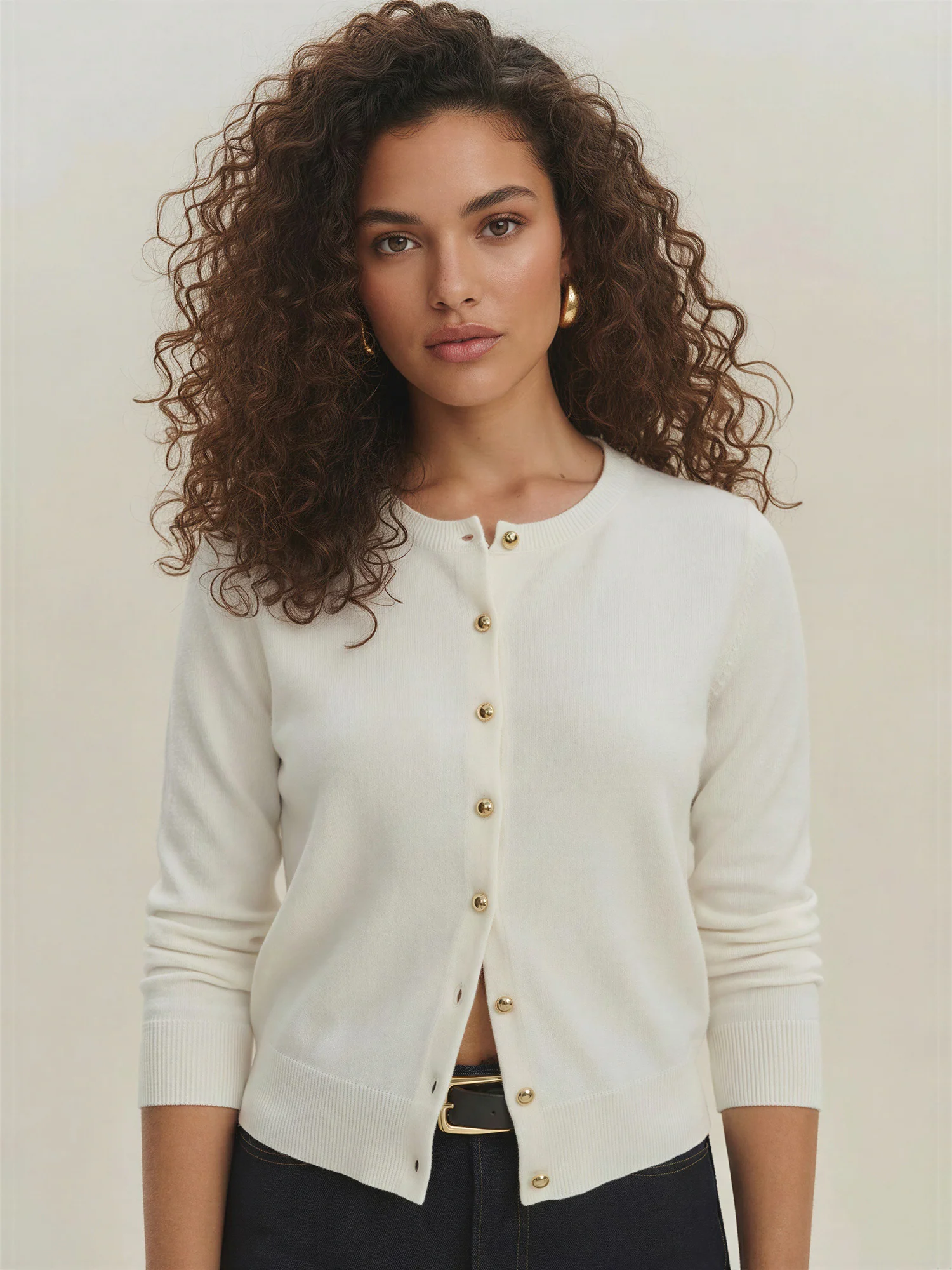 Crew Neck Button Down Cardigan - Image 2