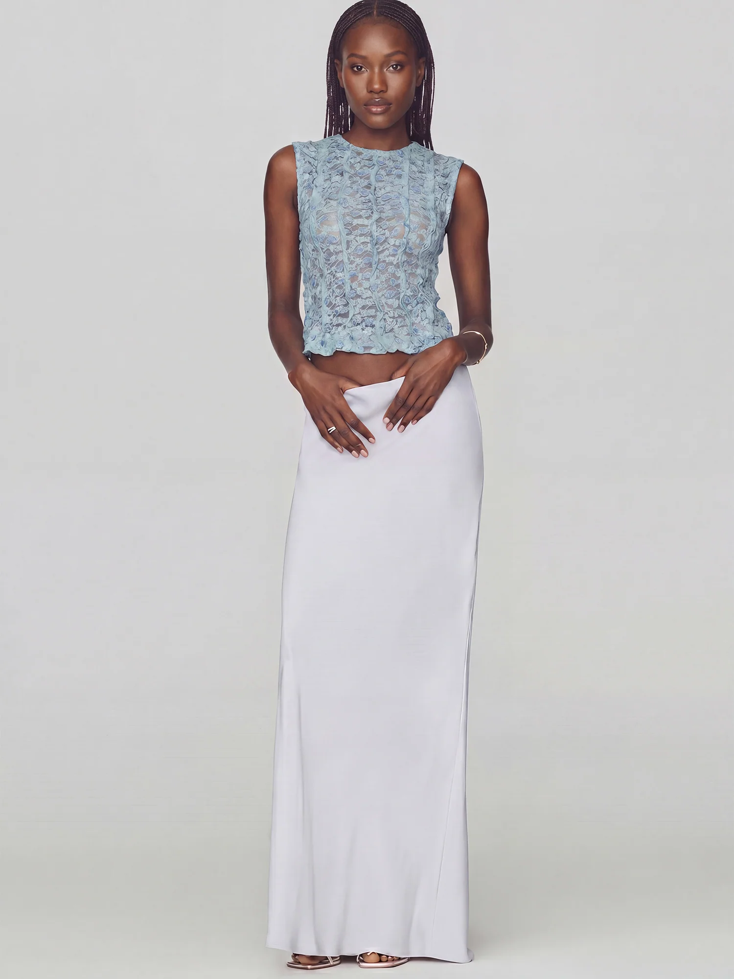 Delicate Mesh Vertical Ruffle Trim Floral Top - Image 2