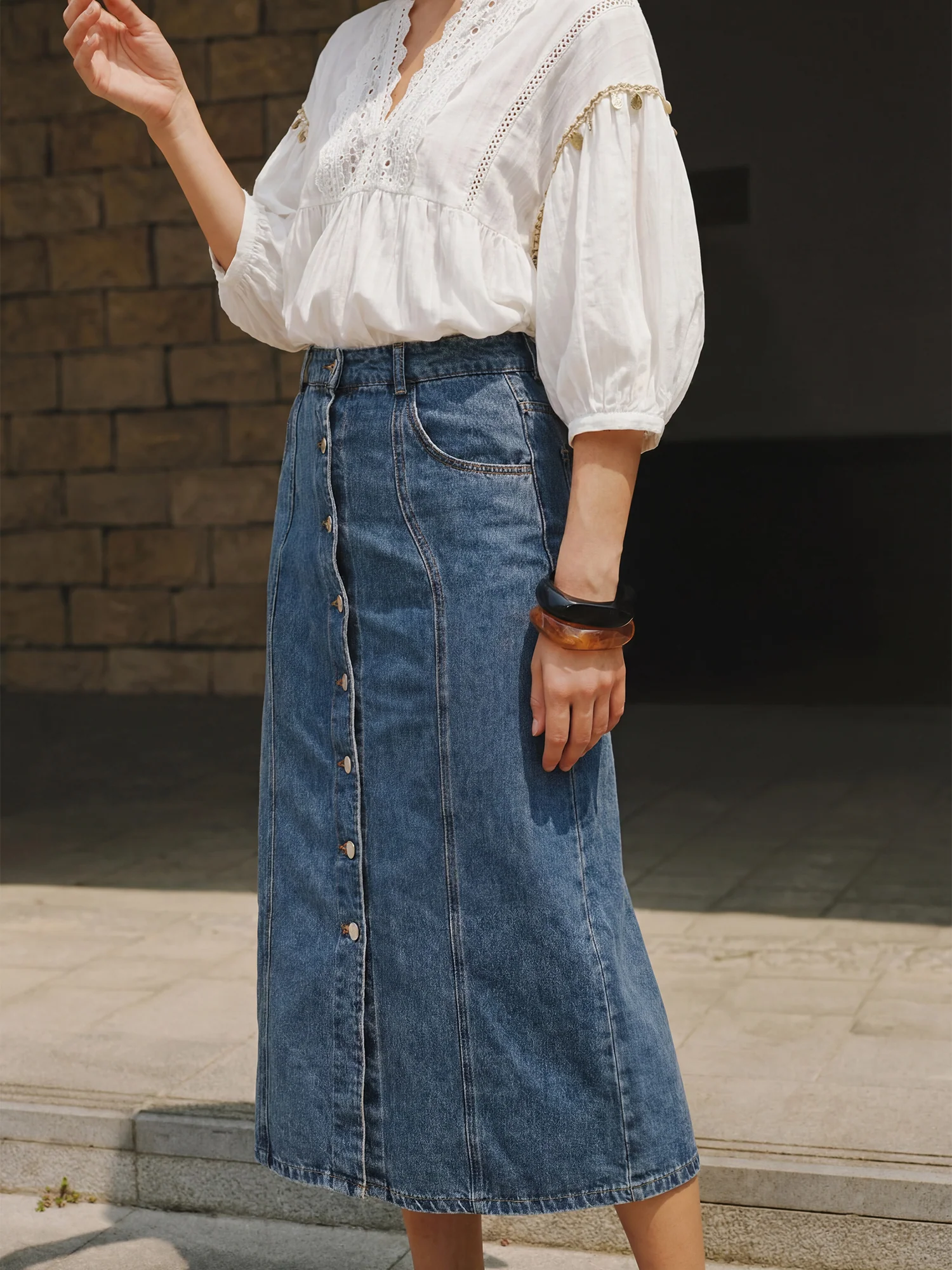 Denim Button Down Midi Skirt - Image 2