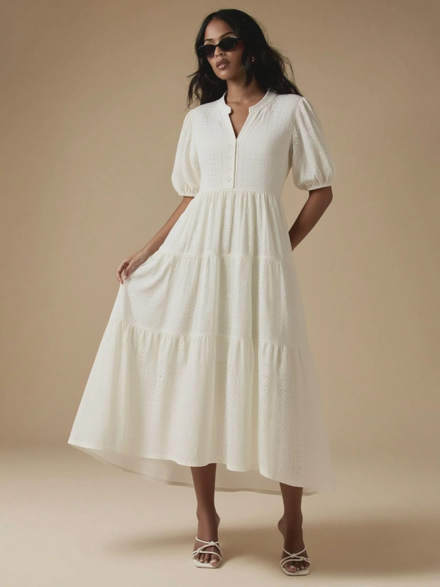 Eyelet Tiered High-Low Dress