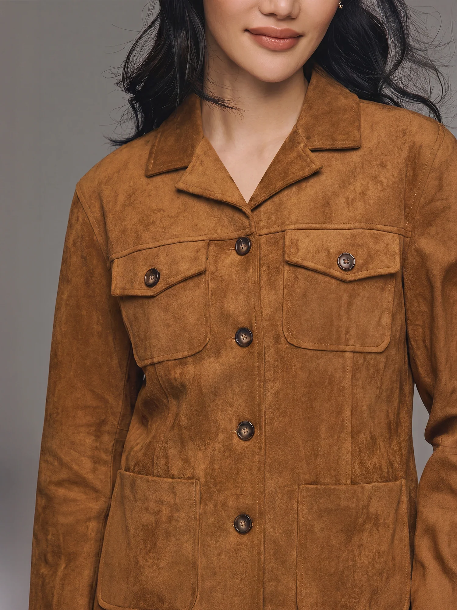 Faux Suede Utility Jacket With Pockets - Image 3