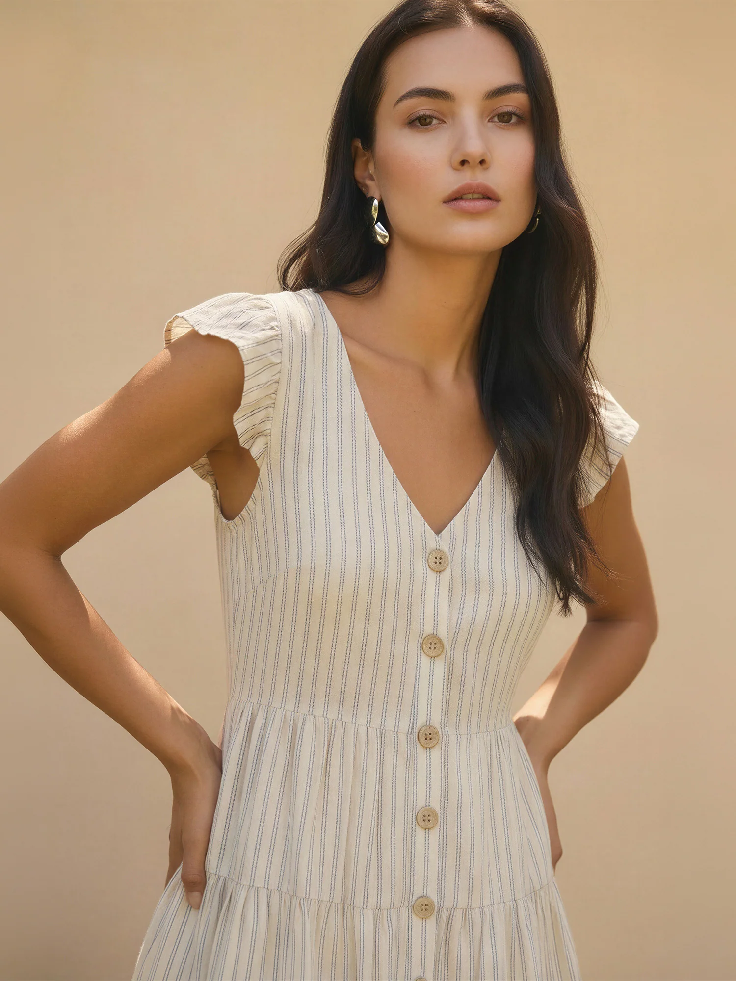 Flutter Sleeve Button Down Striped Shift Dress - Image 2