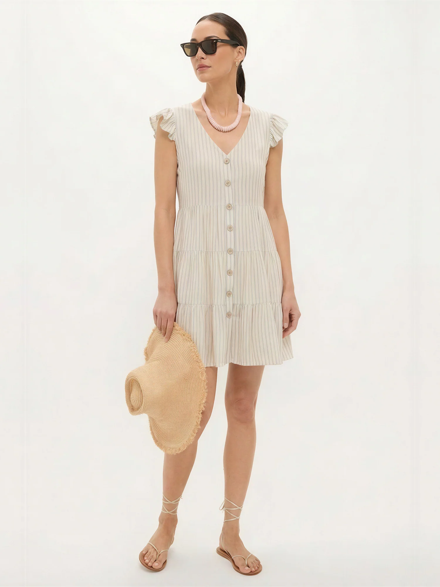 Flutter Sleeve Button Down Striped Shift Dress - Image 4
