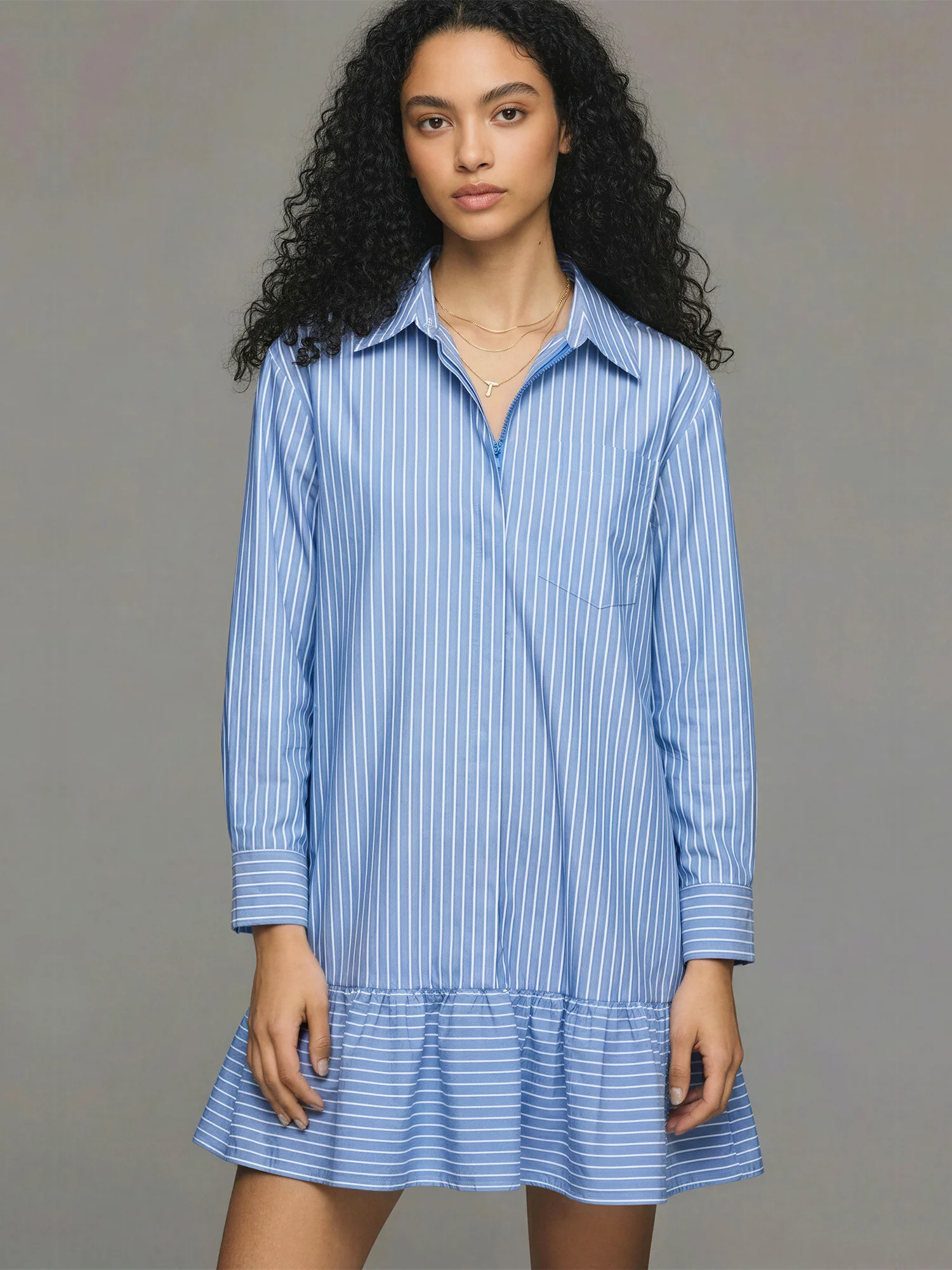 Hidden Zip Up Bubble Hem Shirt Dress - Image 2
