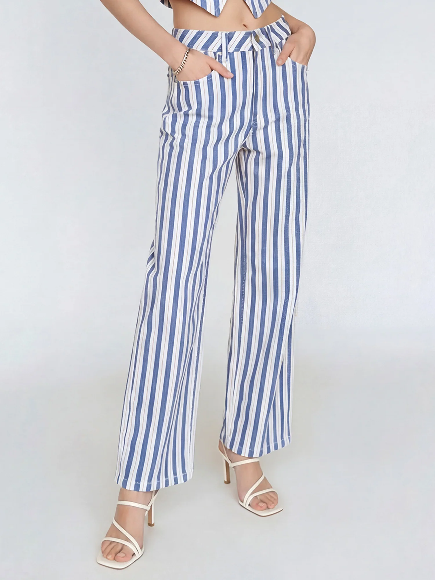High Wasited Striped Straight Leg Pants - Image 3