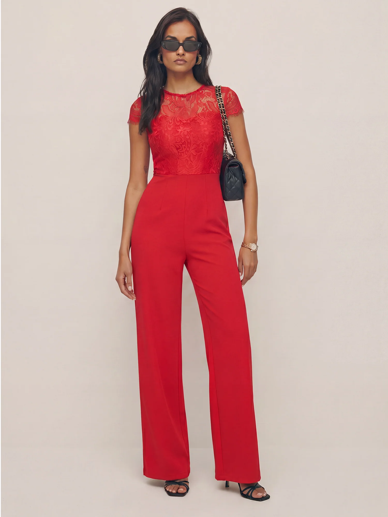 Lace Bodice Short Sleeve Knit Jumpsuit - Image 5