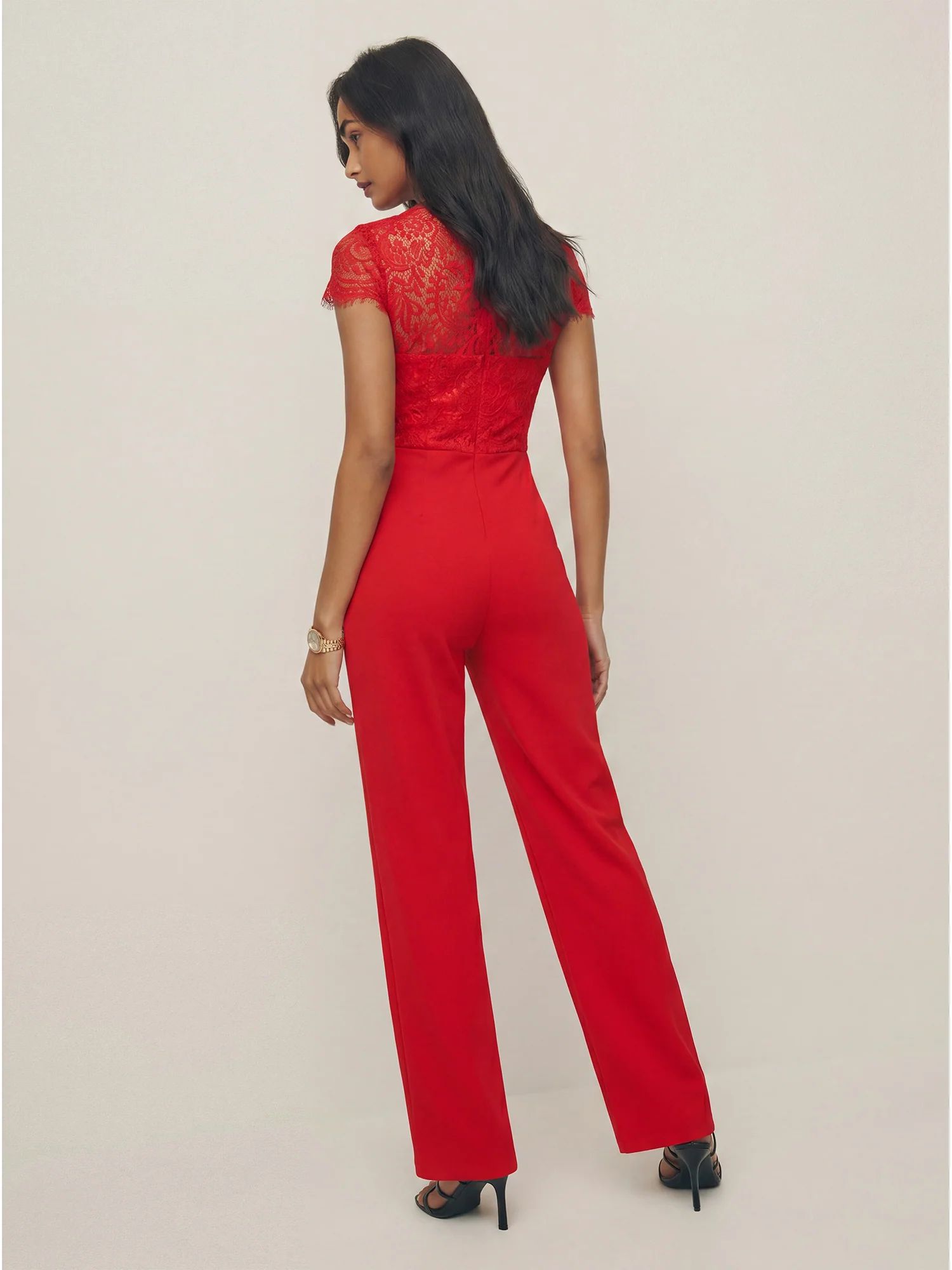 Lace Bodice Short Sleeve Knit Jumpsuit - Image 7