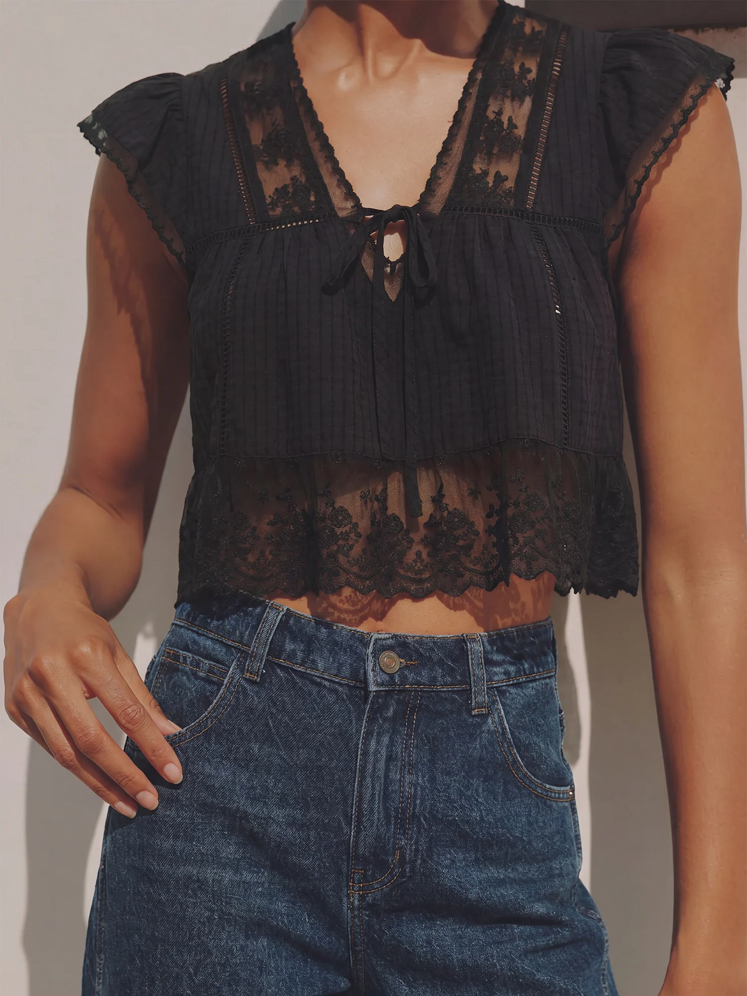 Lace Trim Boho Blouse - Image 3