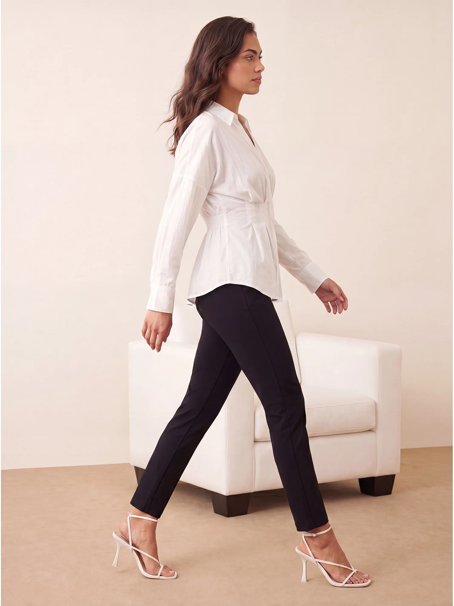 Long Sleeve Pleated Waist Button Down Shirt - Image 15