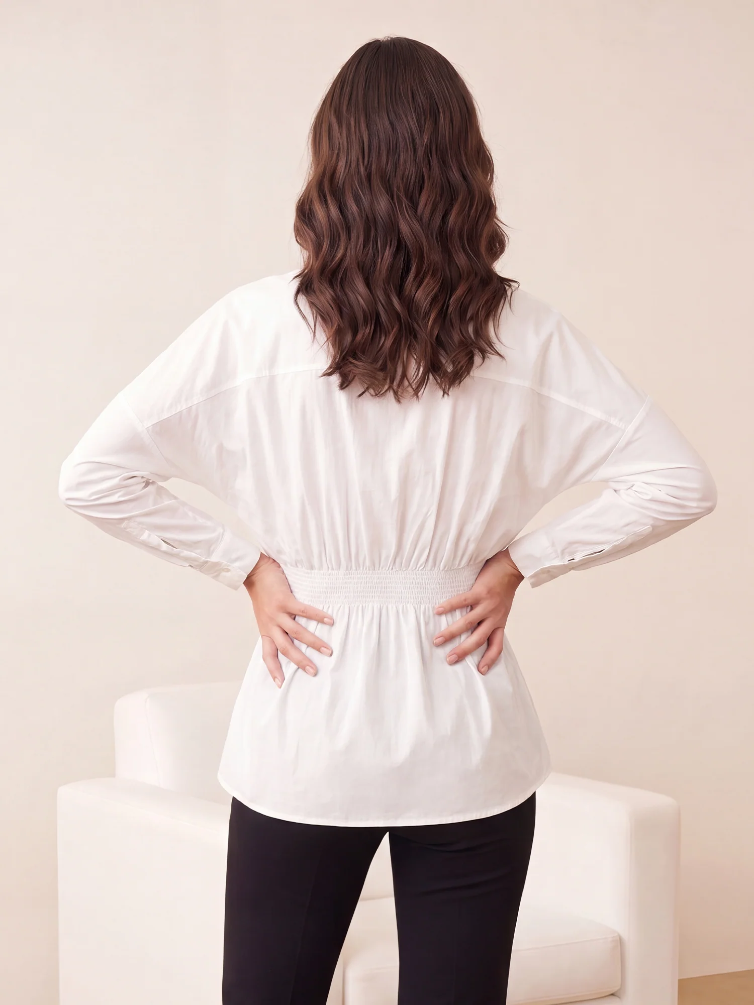Long Sleeve Pleated Waist Button Down Shirt - Image 9