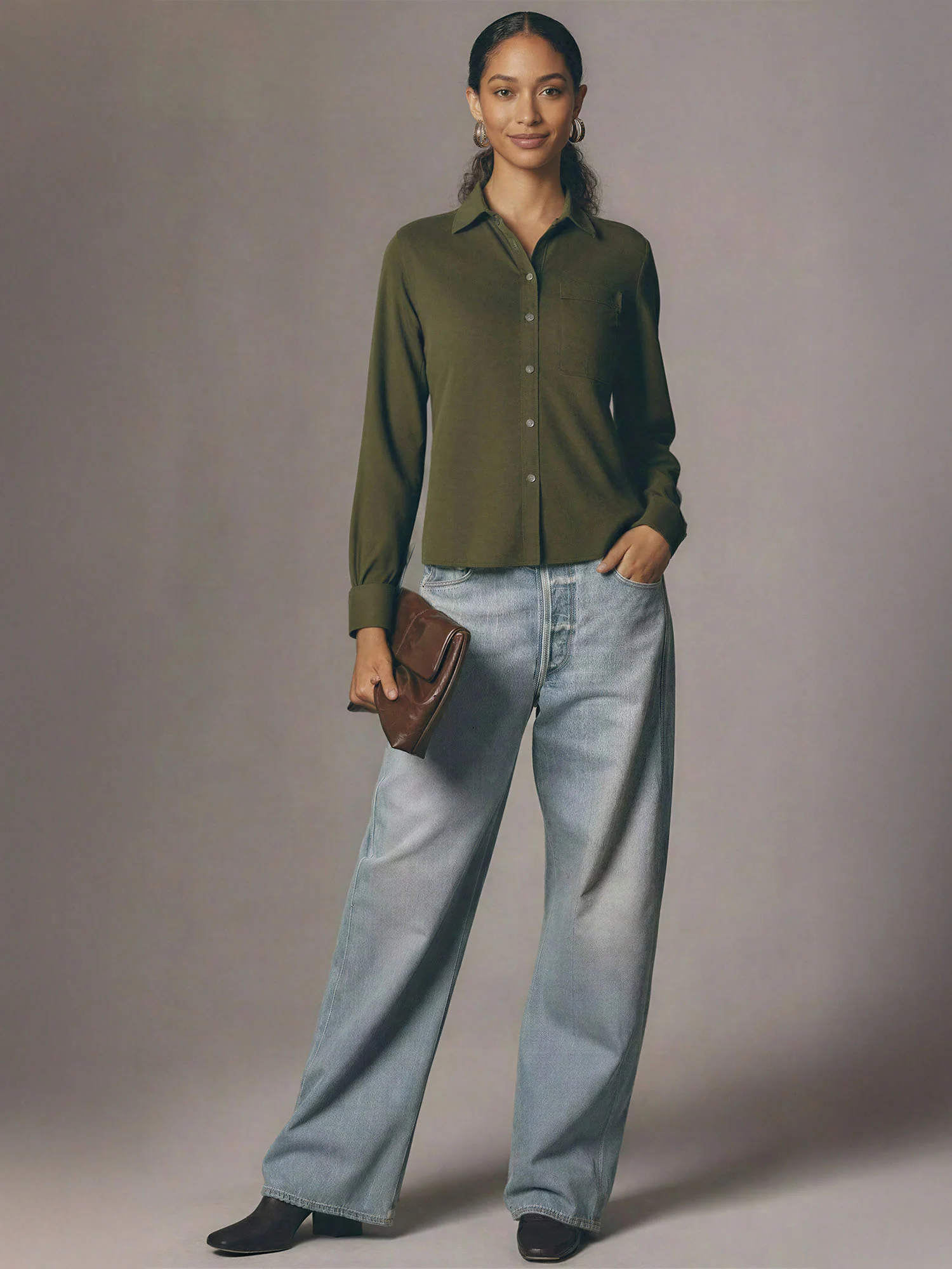 Long Sleeve Single Pocket Button Down Shirt - Image 10