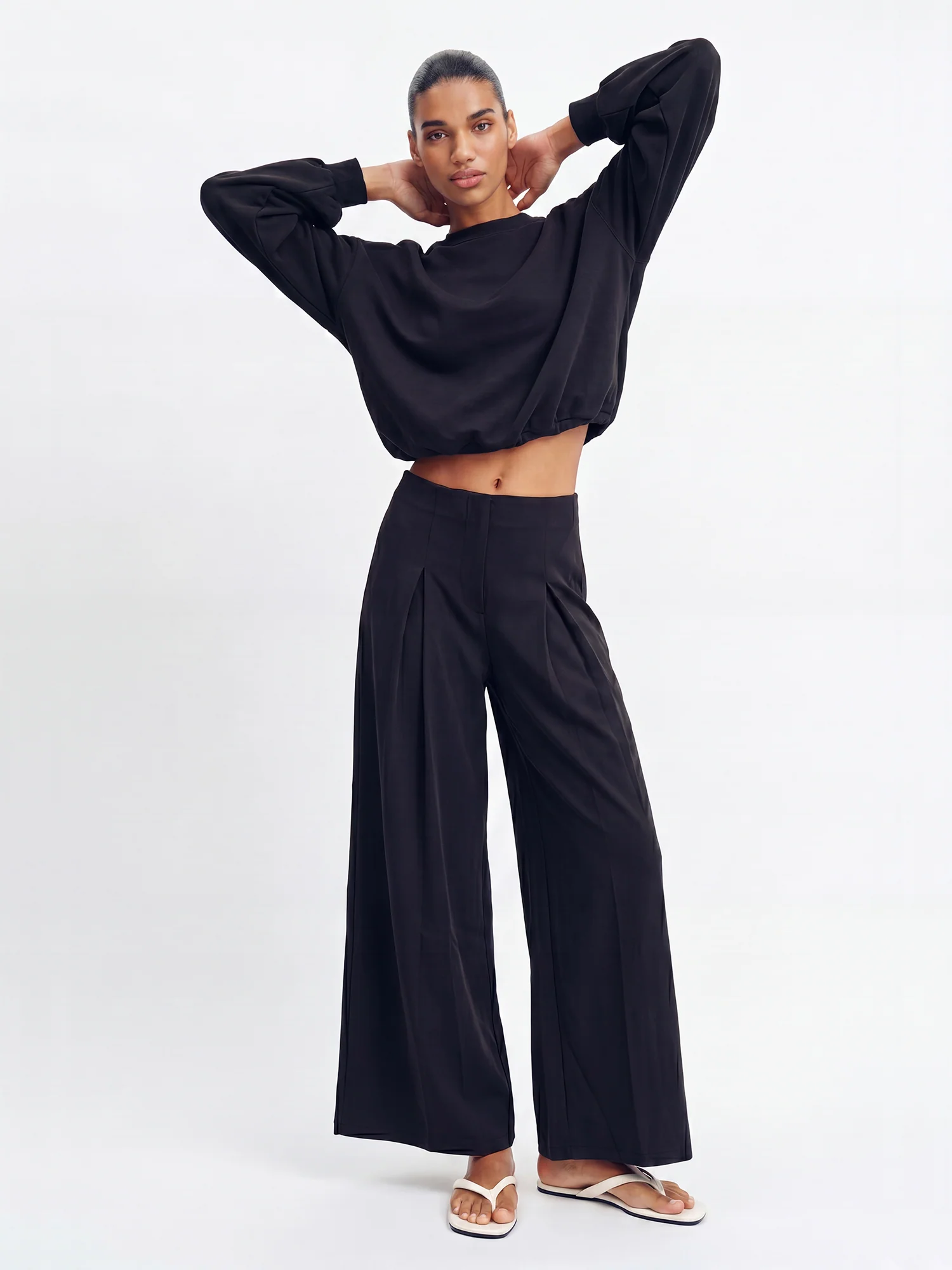 Lush Fleece High Waisted Wide Leg Lounge Trousers