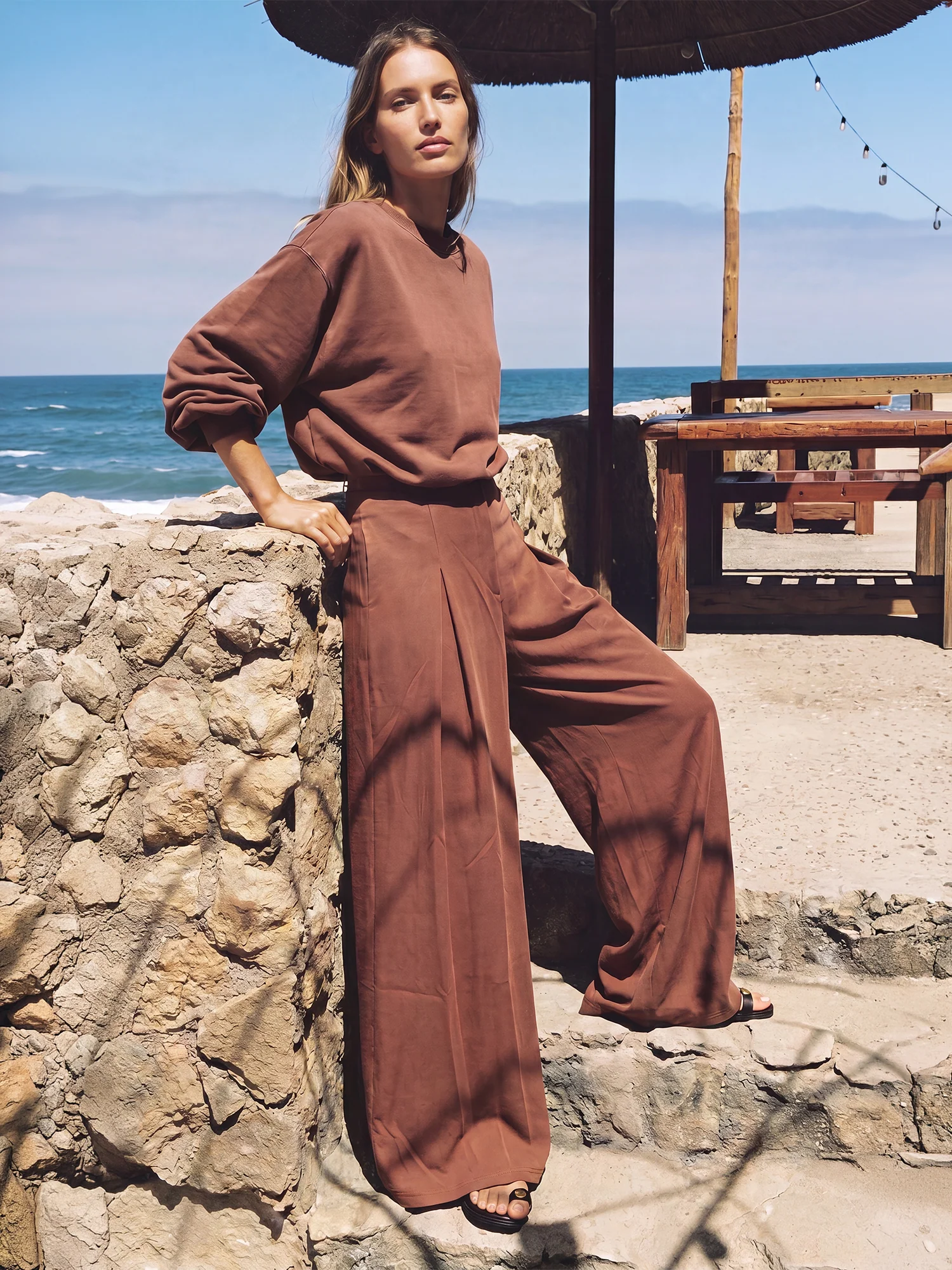 Lush Fleece High Waisted Wide Leg Lounge Trousers - Image 12