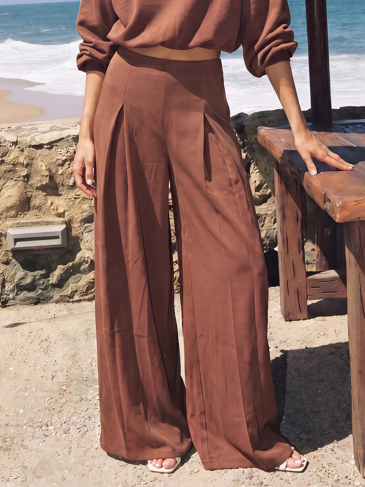 Lush Fleece High Waisted Wide Leg Lounge Trousers - Image 5