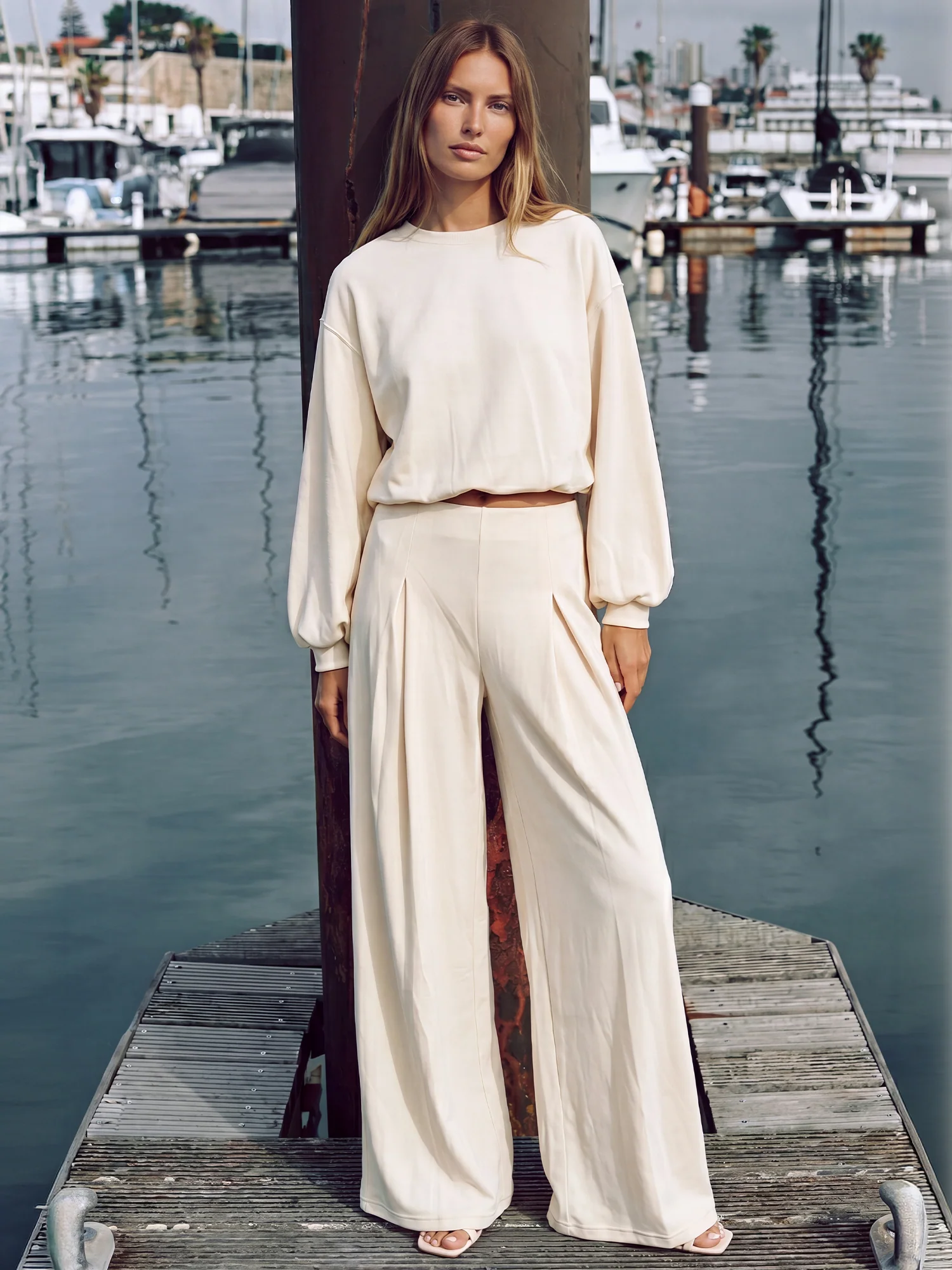 Lush Fleece High Waisted Wide Leg Lounge Trousers - Image 8