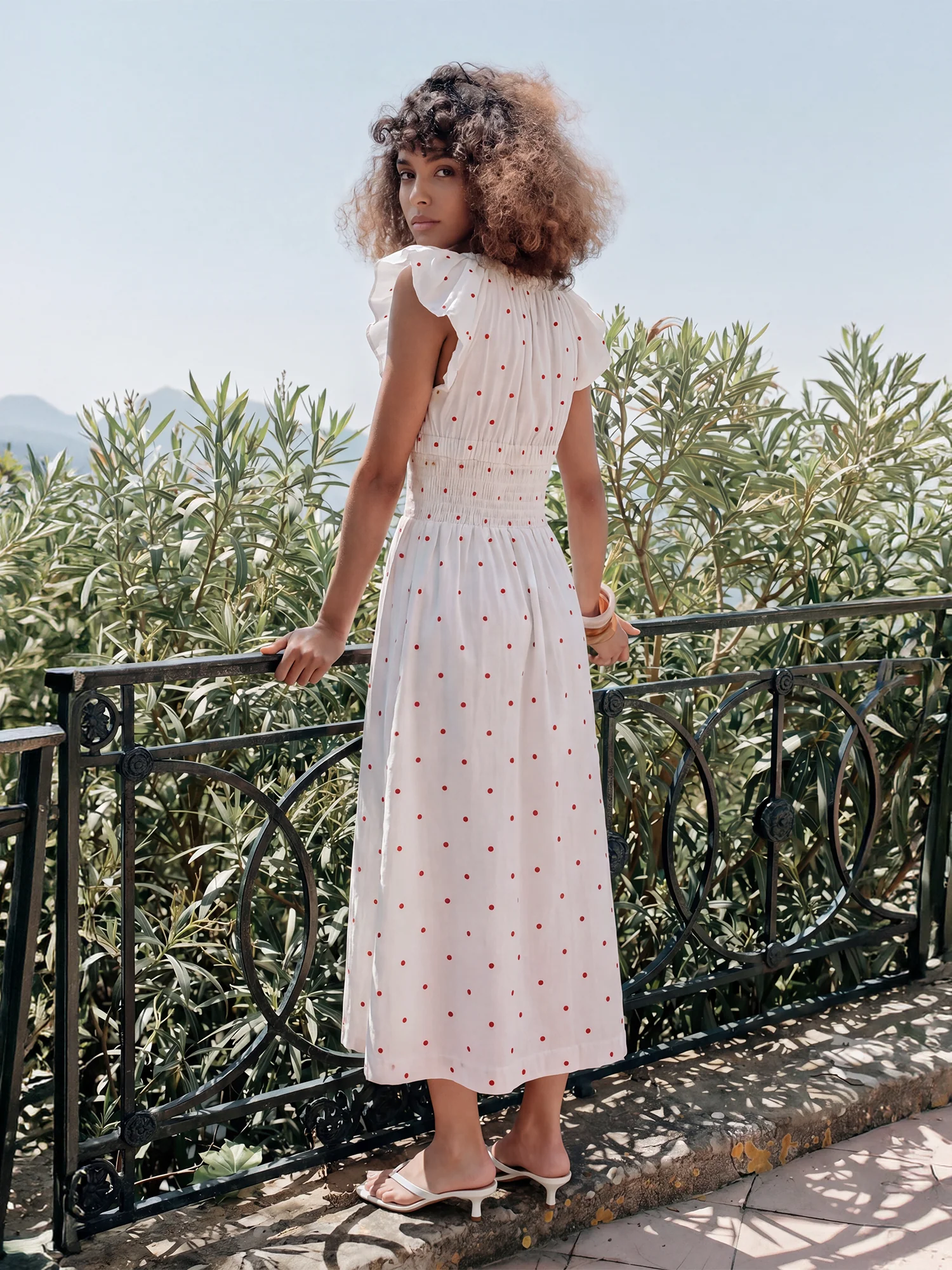 Mini Dot Poplin Bubble Cap Midi Sundress - Image 3
