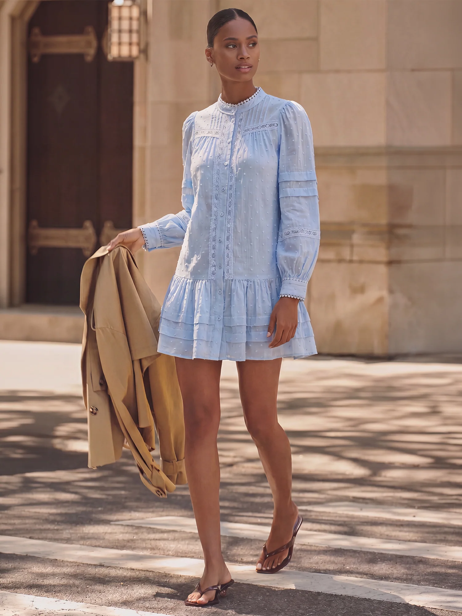 Mock Floral Embroidery Ruffle Skirt Mini Dress