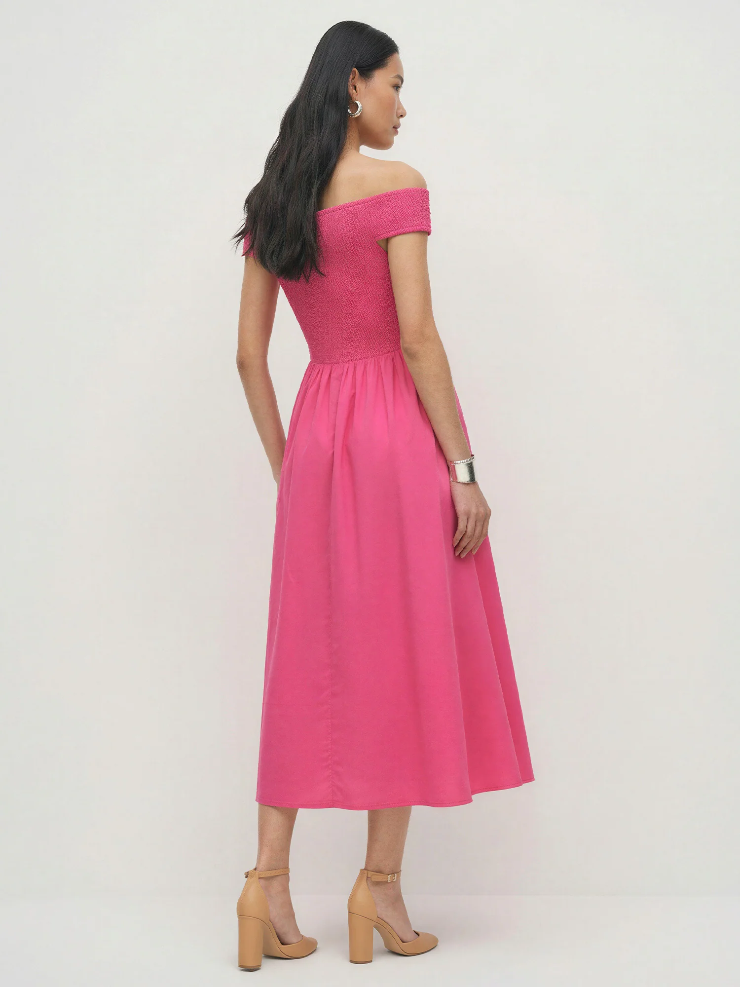 Off The Shoulder Smocked Midi Dress - Image 4