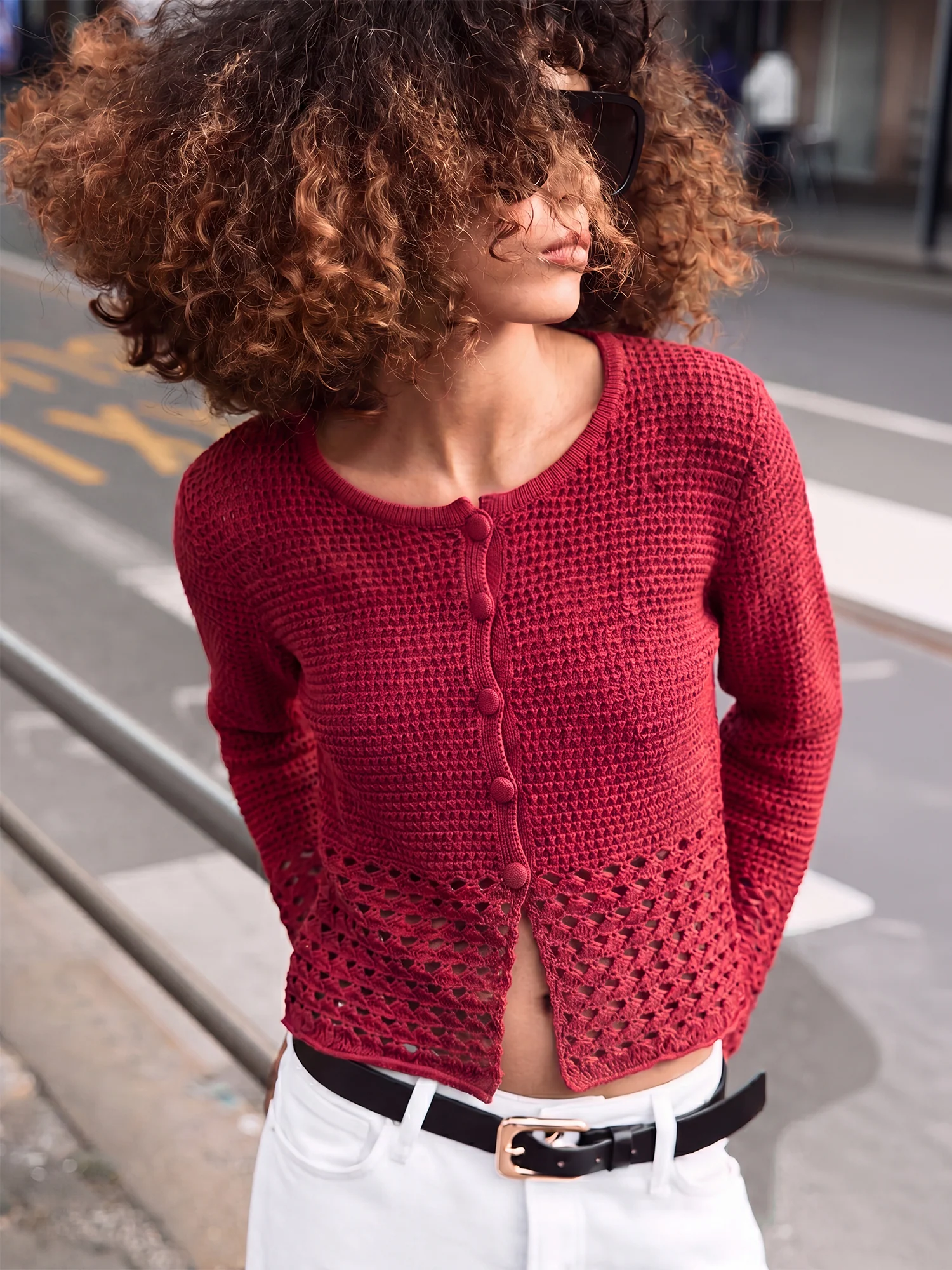 Open Weave Longer Button Down Cardigan