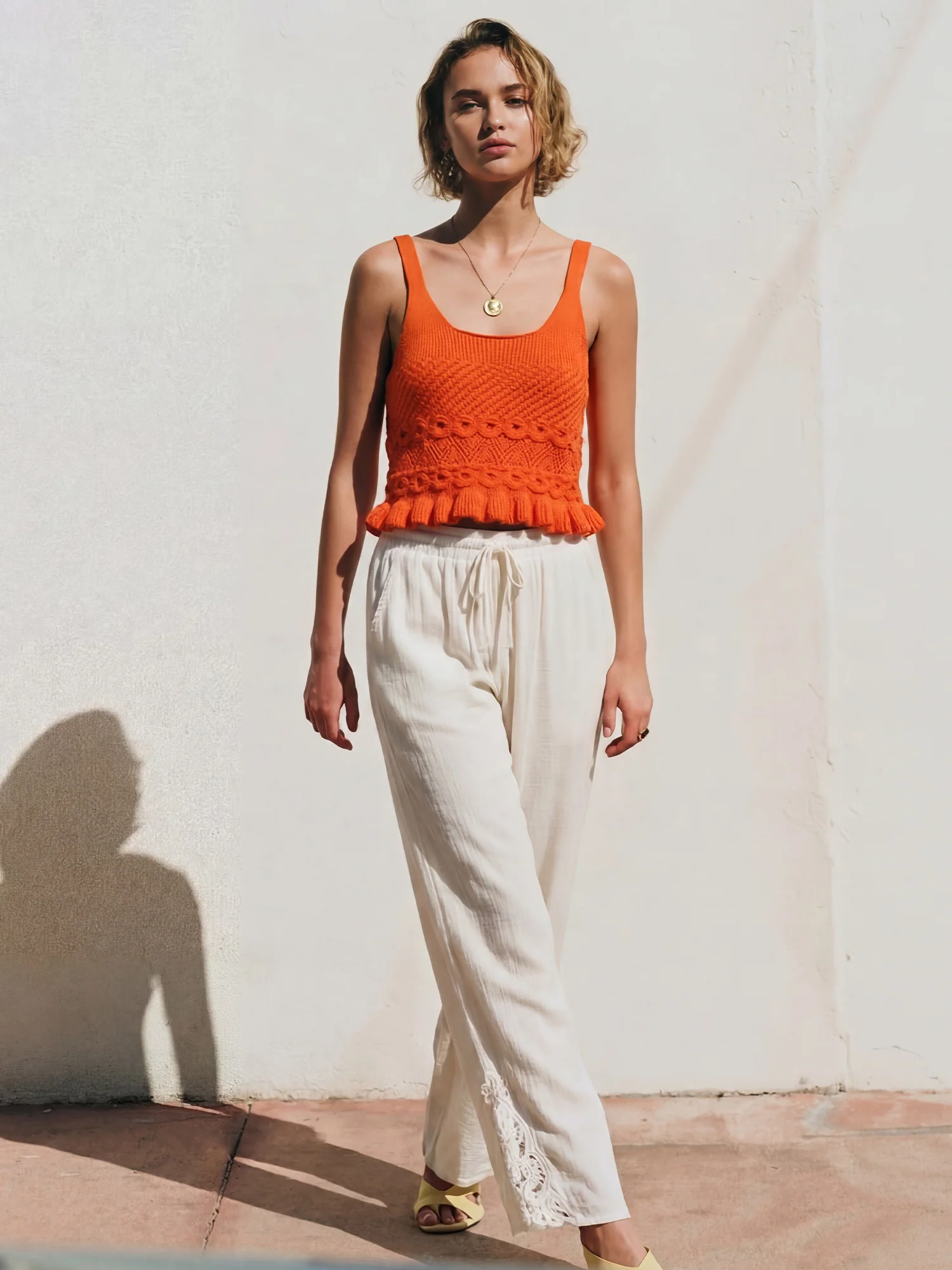 Pointelle Ruffle Hem Sleevless Sweater Top - Image 3