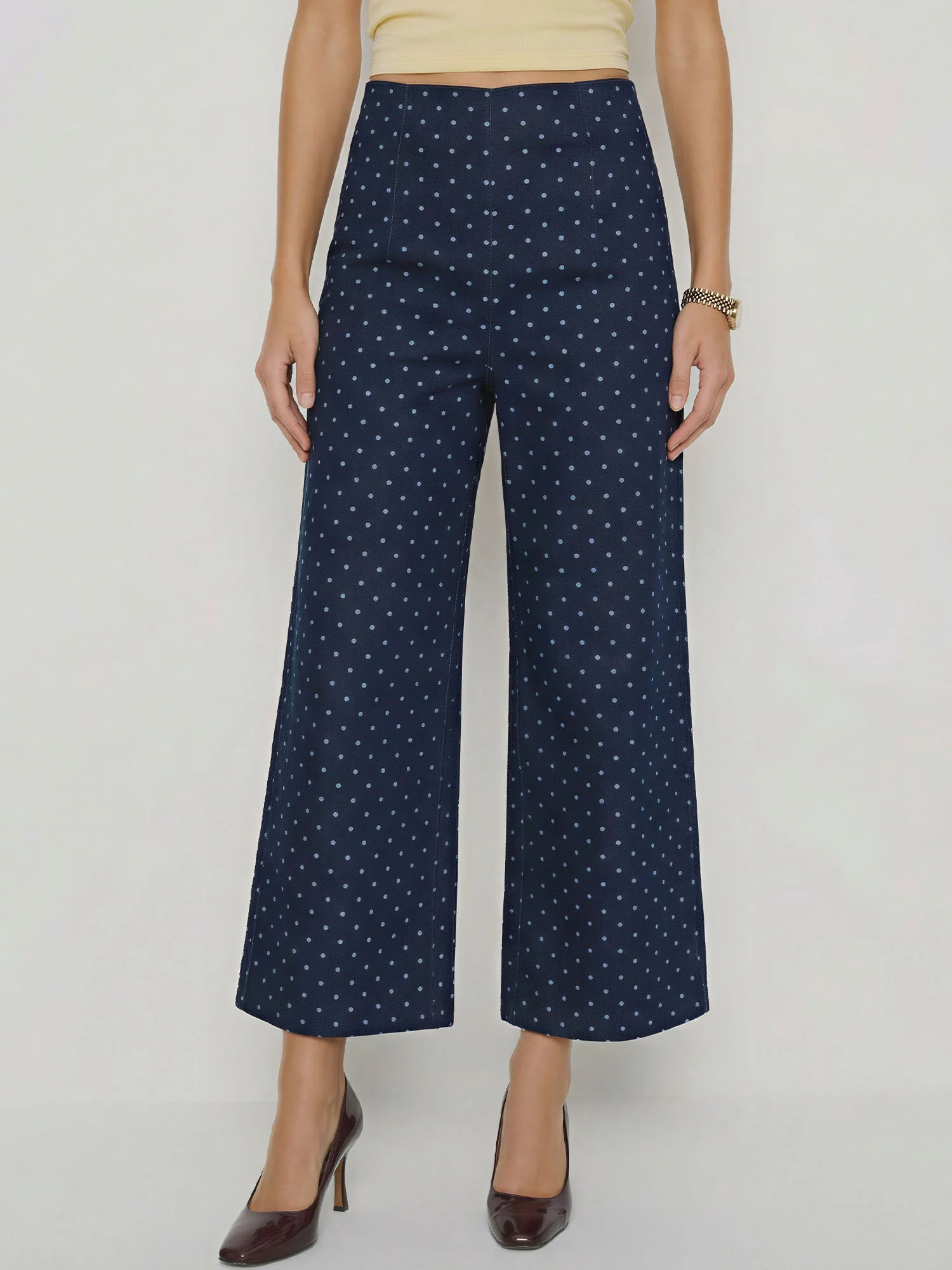Polka Dot Straight Leg Denim Pants - Image 7