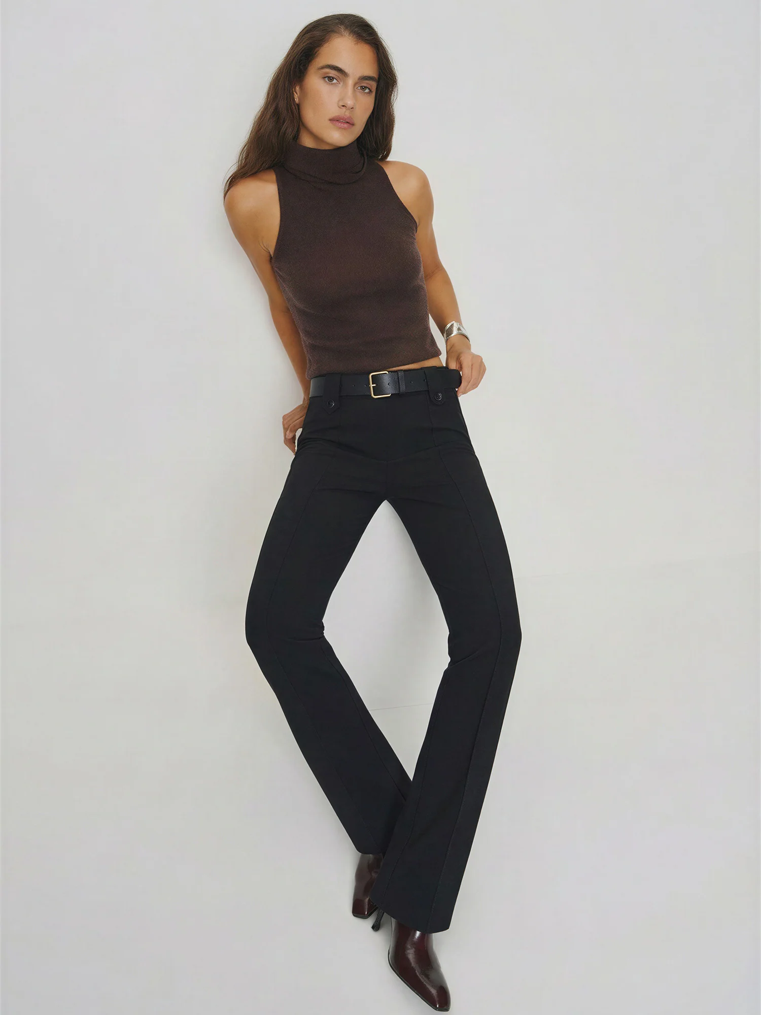 Ponte High Rise Flare Pants With Belt - Image 5