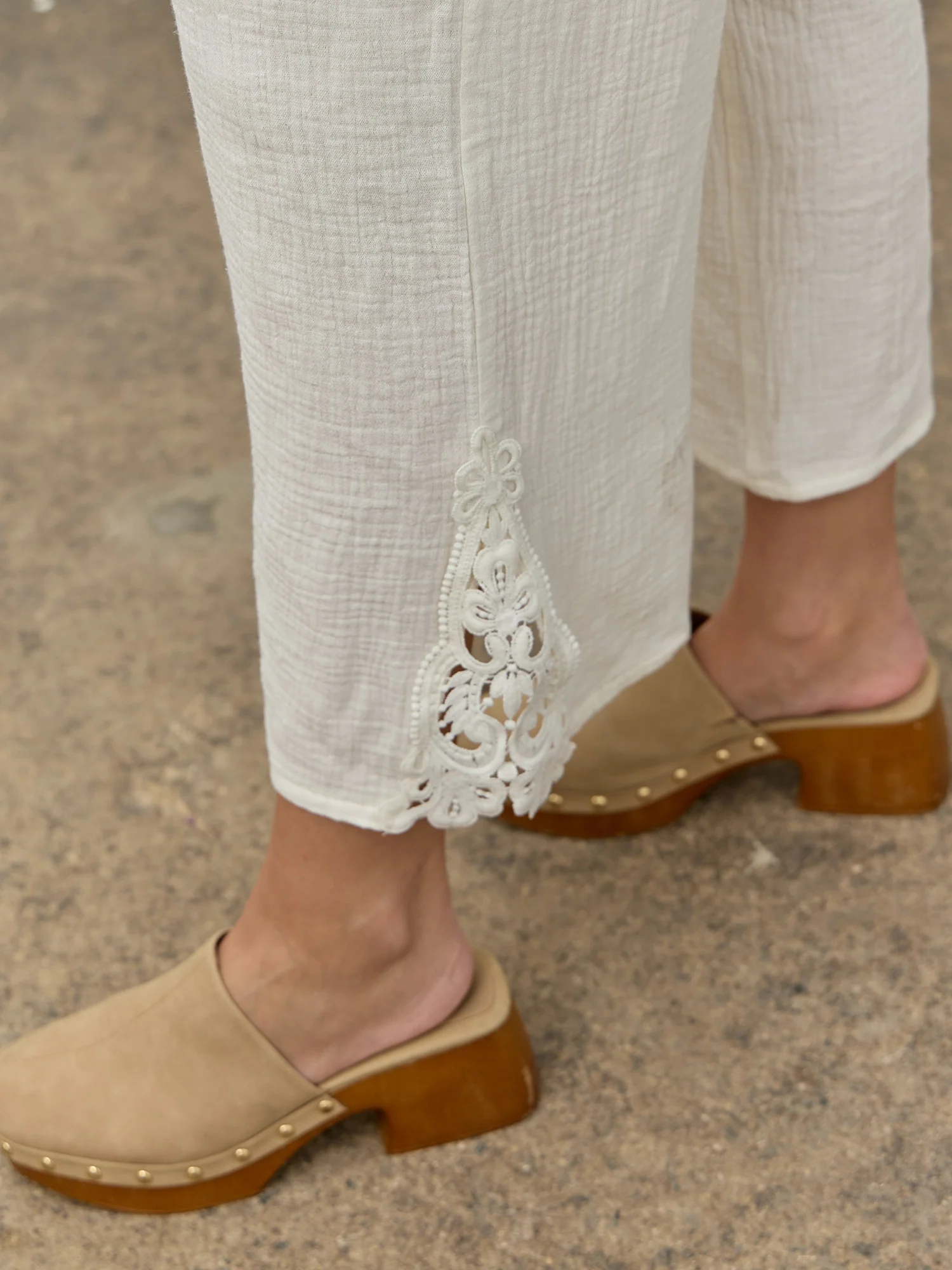 Pull On Crochet Detail Gauze Pants - Image 4