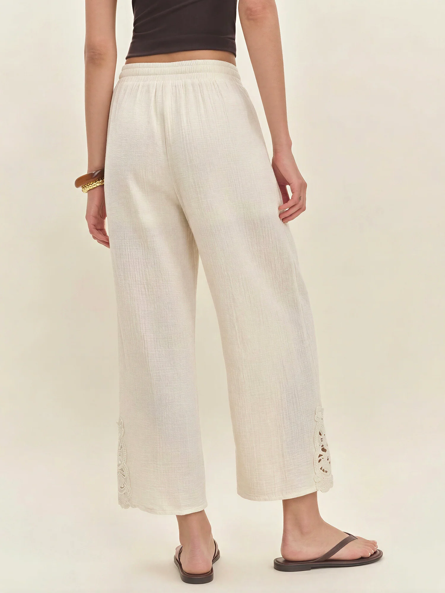 Pull On Crochet Detail Gauze Pants - Image 5