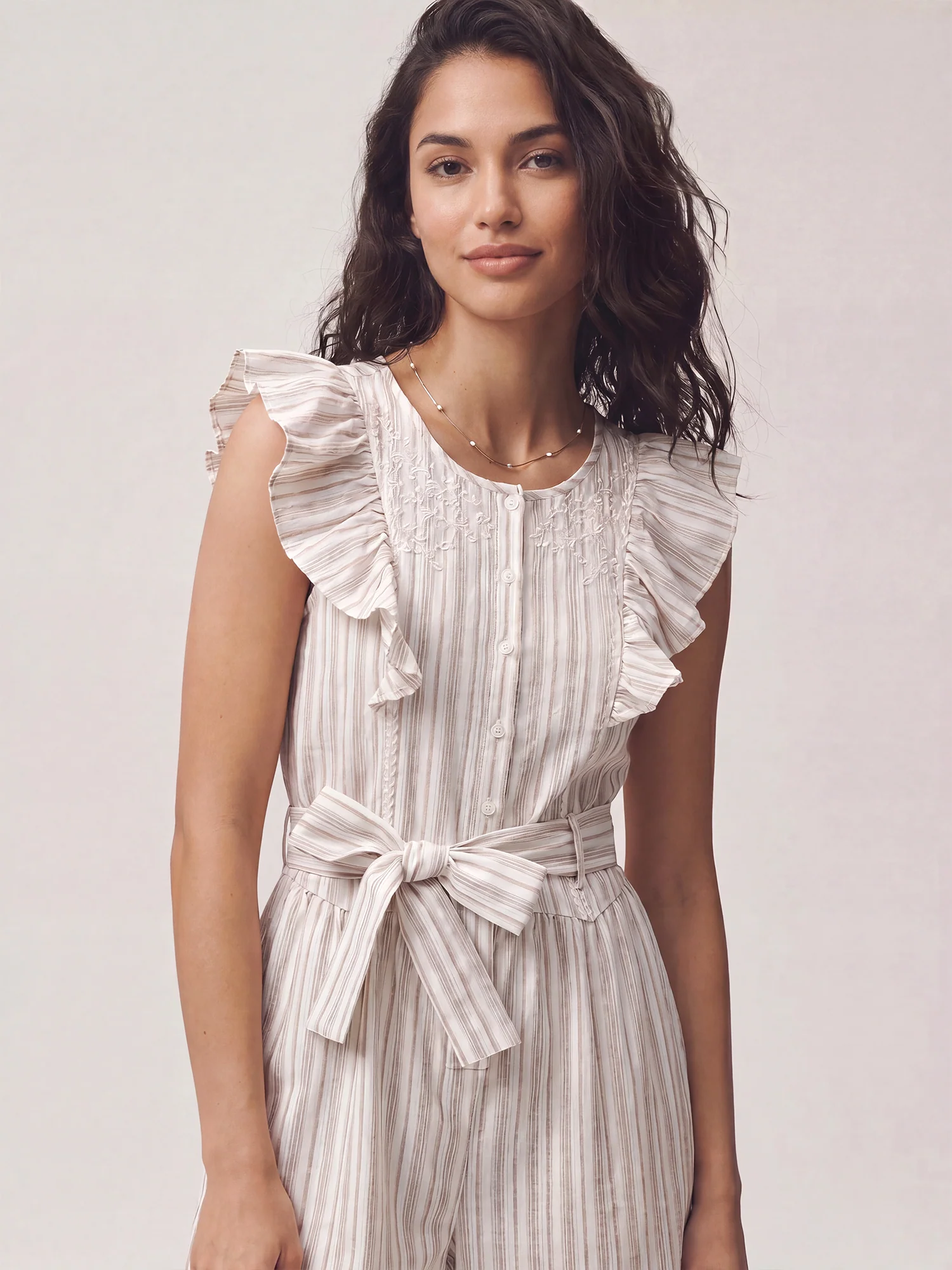 Ruffle Stripe Tie Waist Jumpsuit - Image 2