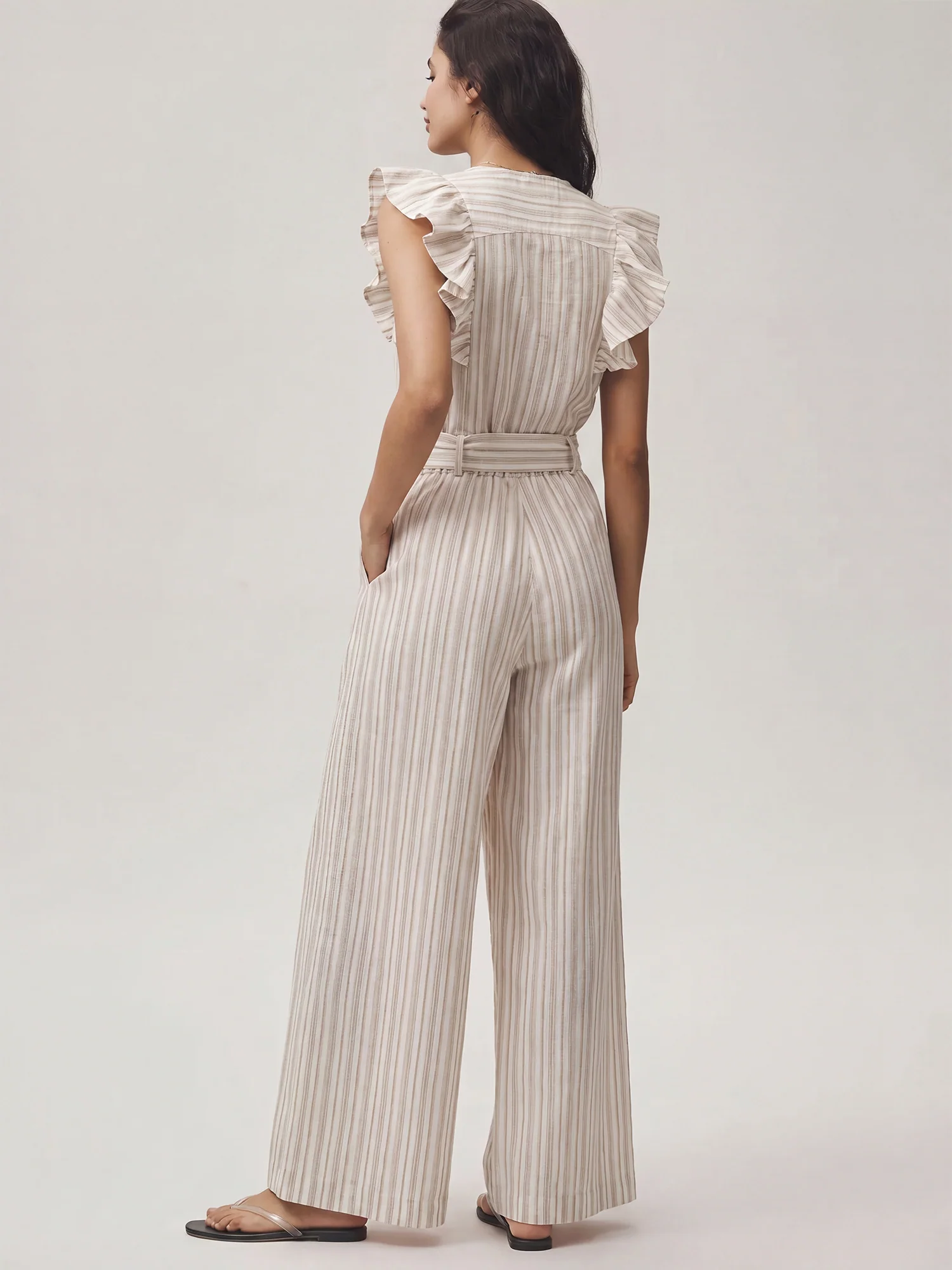 Ruffle Stripe Tie Waist Jumpsuit - Image 3