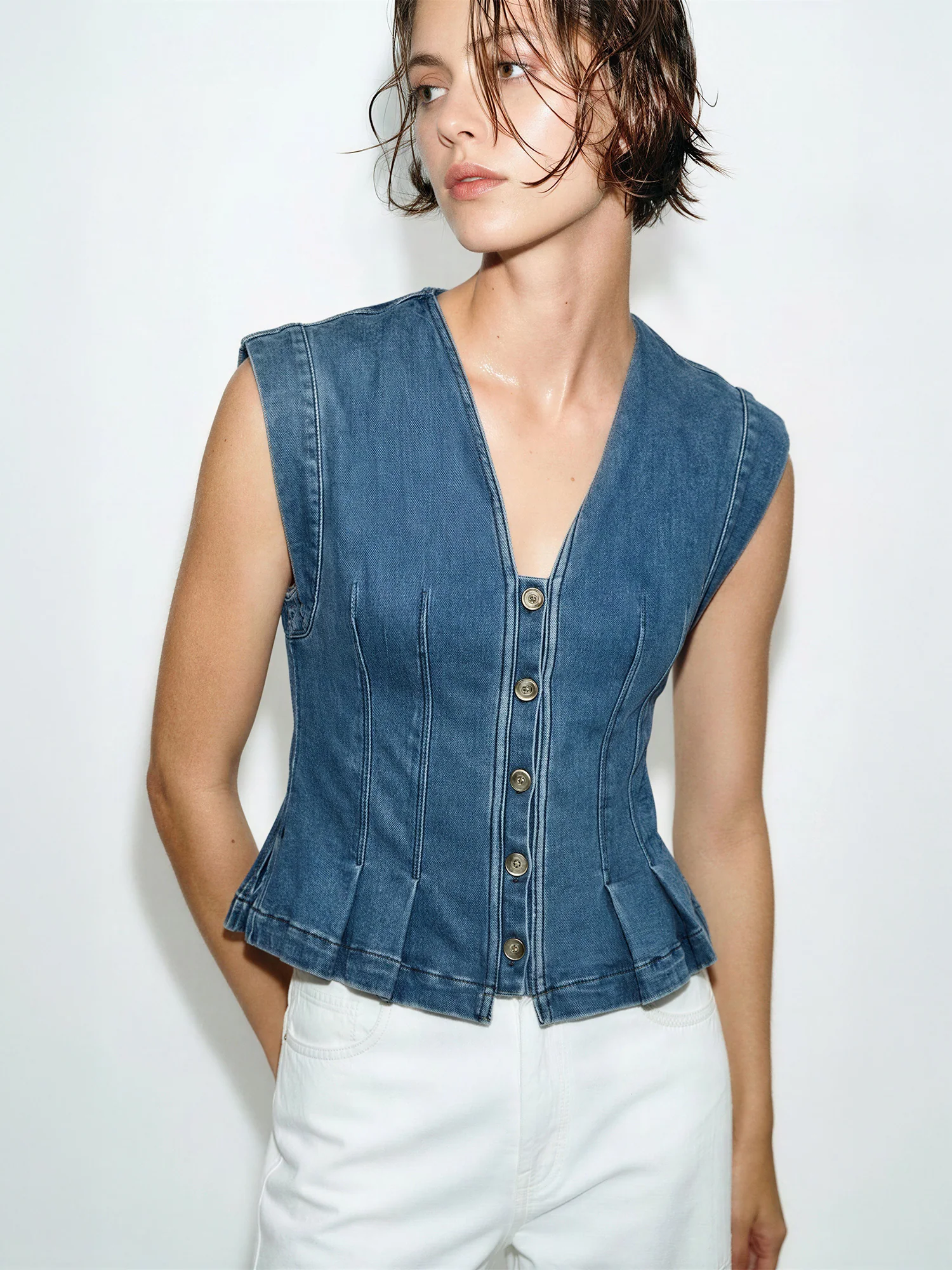 Sasha V Neck Hourglass Denim Vest Top