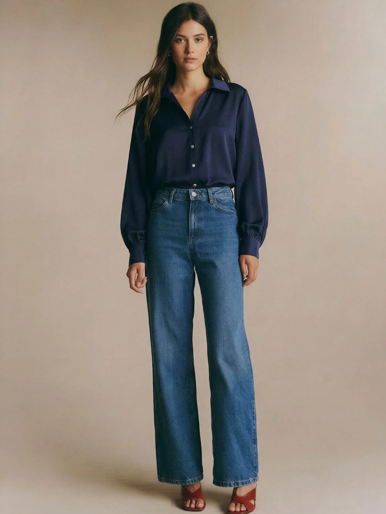 Satin Cuffed Button Down Blouse - Image 3