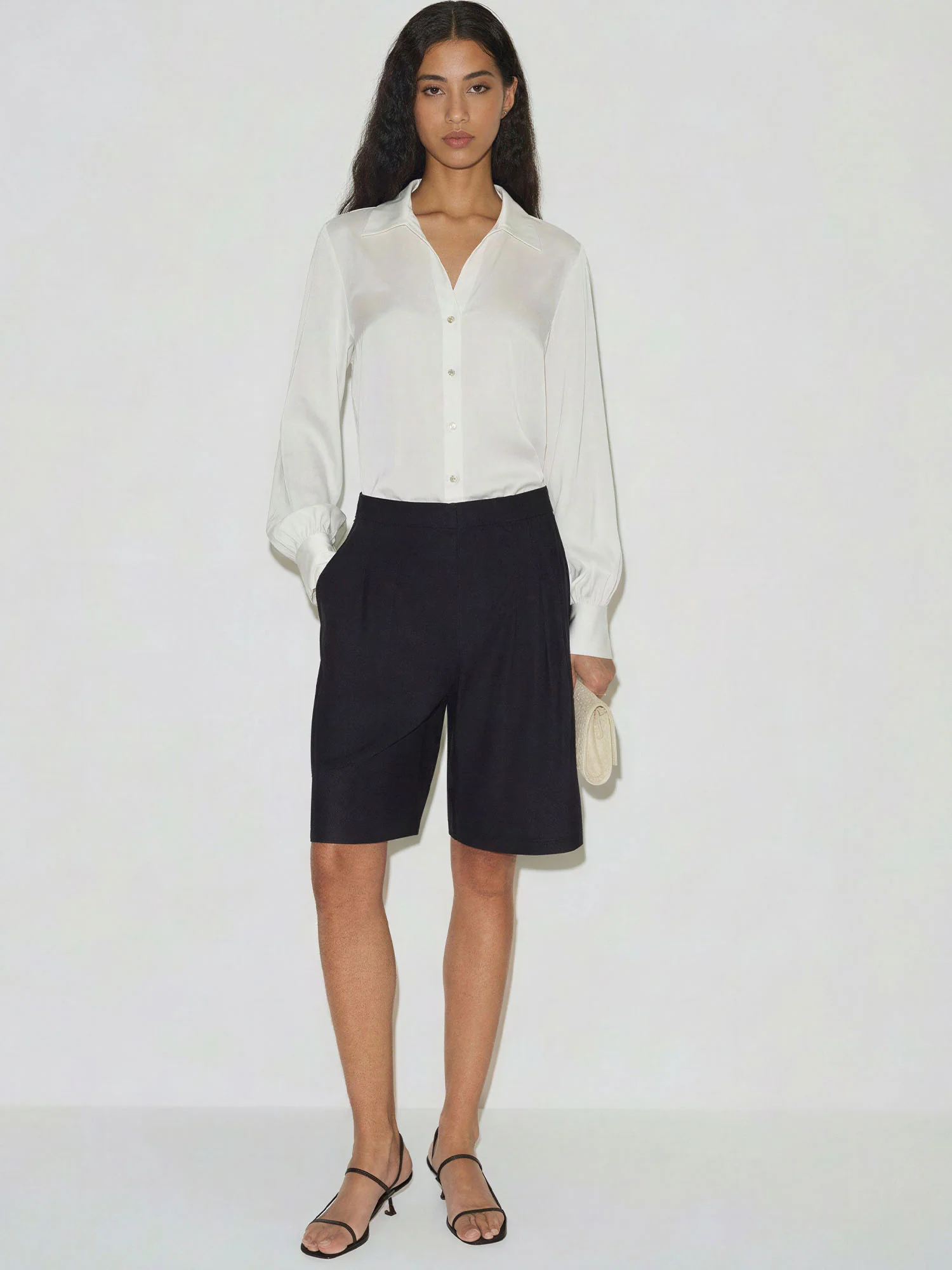 Satin Cuffed Button Down Blouse - Image 7