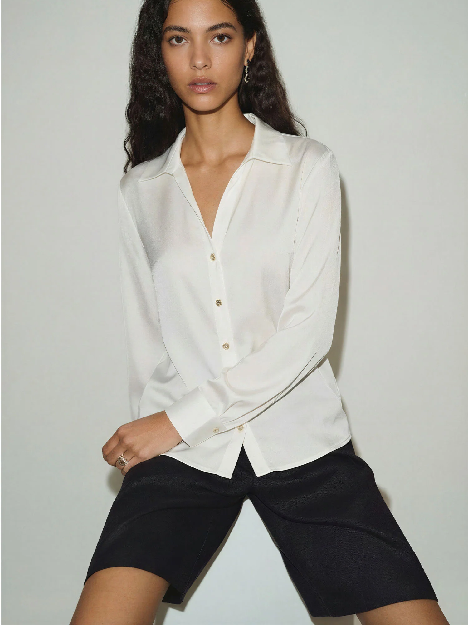 Satin Cuffed Button Down Blouse - Image 8