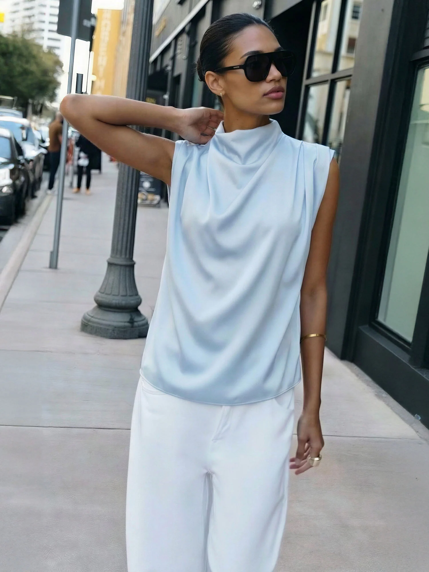 Satin Cowl Neck Blouse - Image 6