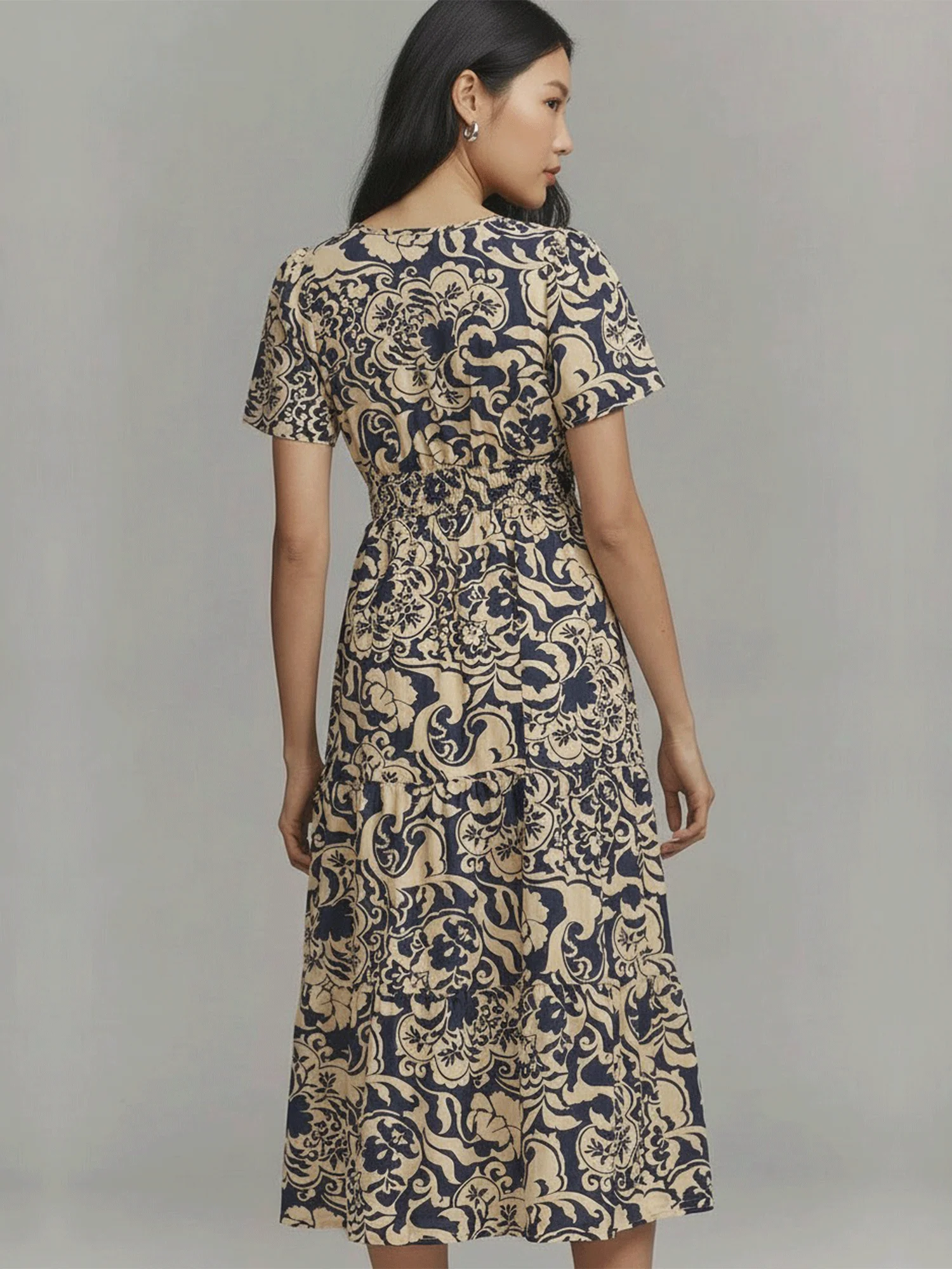 Short Puff Sleeve Printed Midi Dress - Image 4