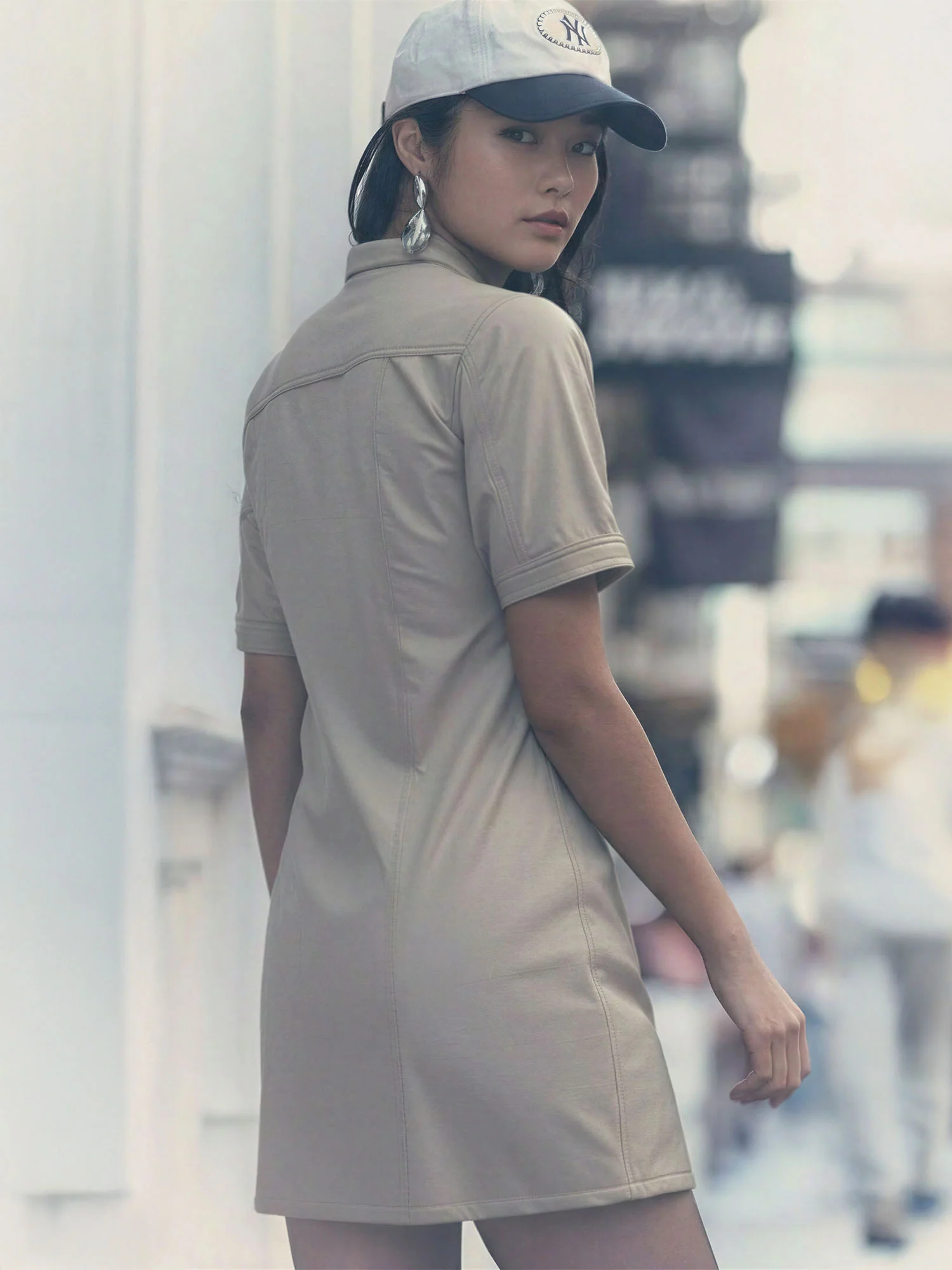 Short Sleeve Button Faux Leather Shift Dress - Image 4