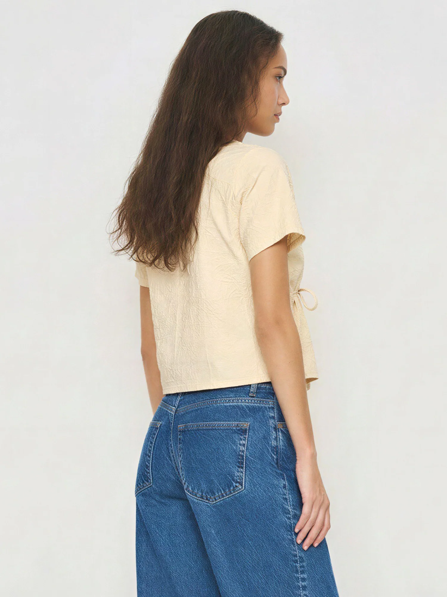 Short Sleeve Floral Embroidered Tie Front Blouse - Image 13