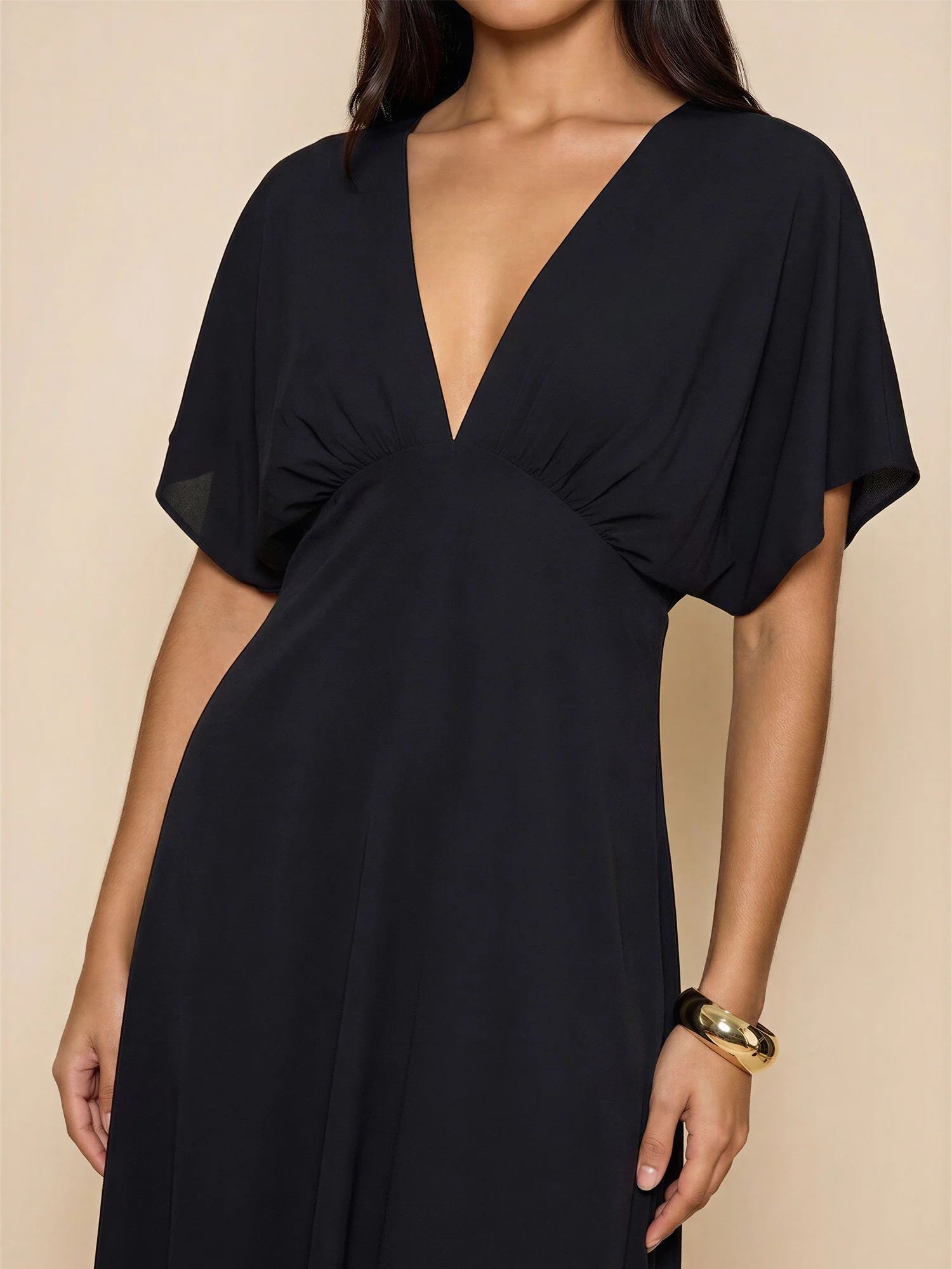 Short Sleeve Low V-Neck Maxi Dress - Image 3
