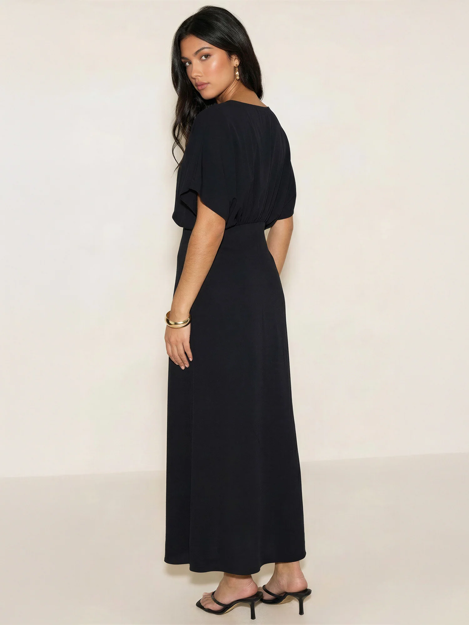 Short Sleeve Low V-Neck Maxi Dress - Image 5